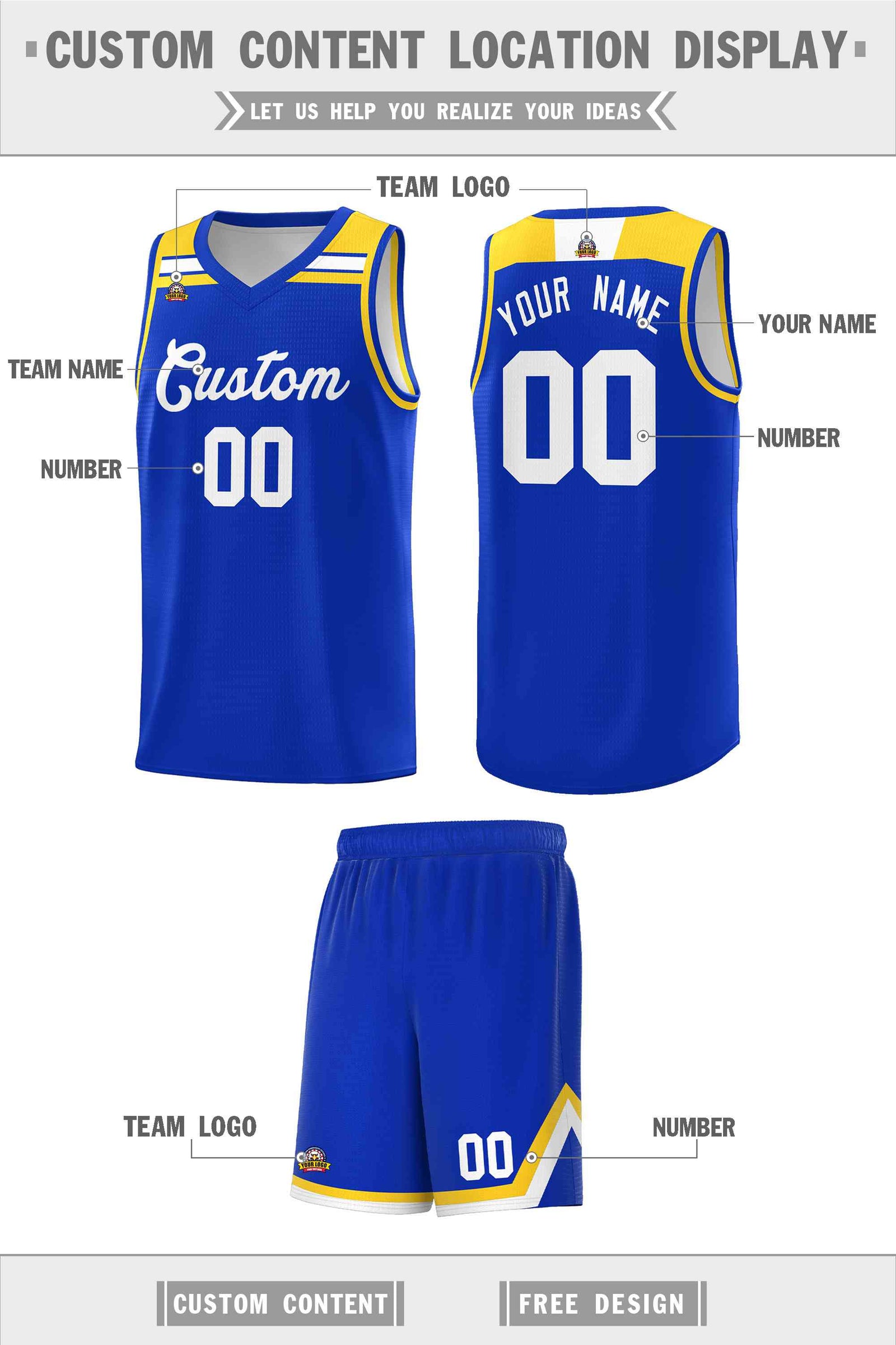 Custom Basketball Uniform Royal White-Gold Classic Sports Uniform Basketball Jersey | KXKSHOP
