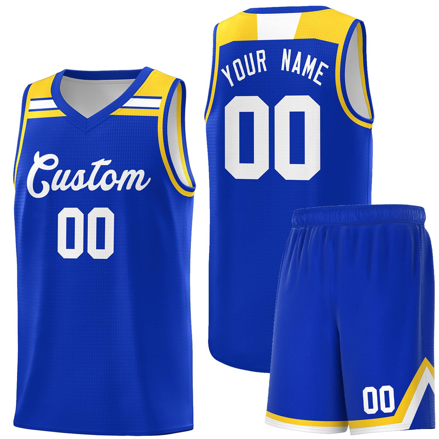 Custom Basketball Uniform Royal White-Gold Classic Sports Uniform Basketball Jersey | KXKSHOP
