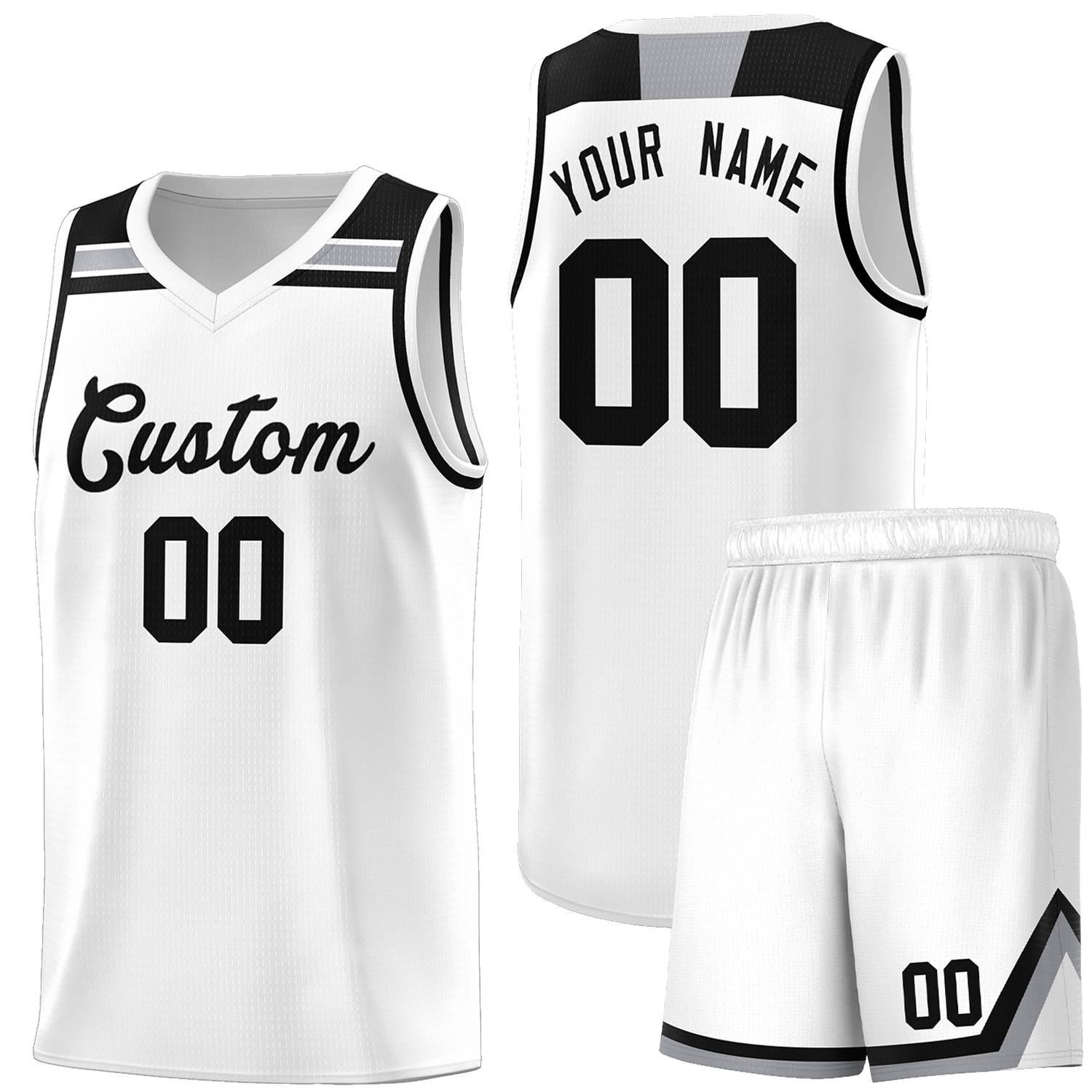 Custom Basketball Uniform White Black-Gray Classic Sports Uniform Basketball Jersey | KXKSHOP