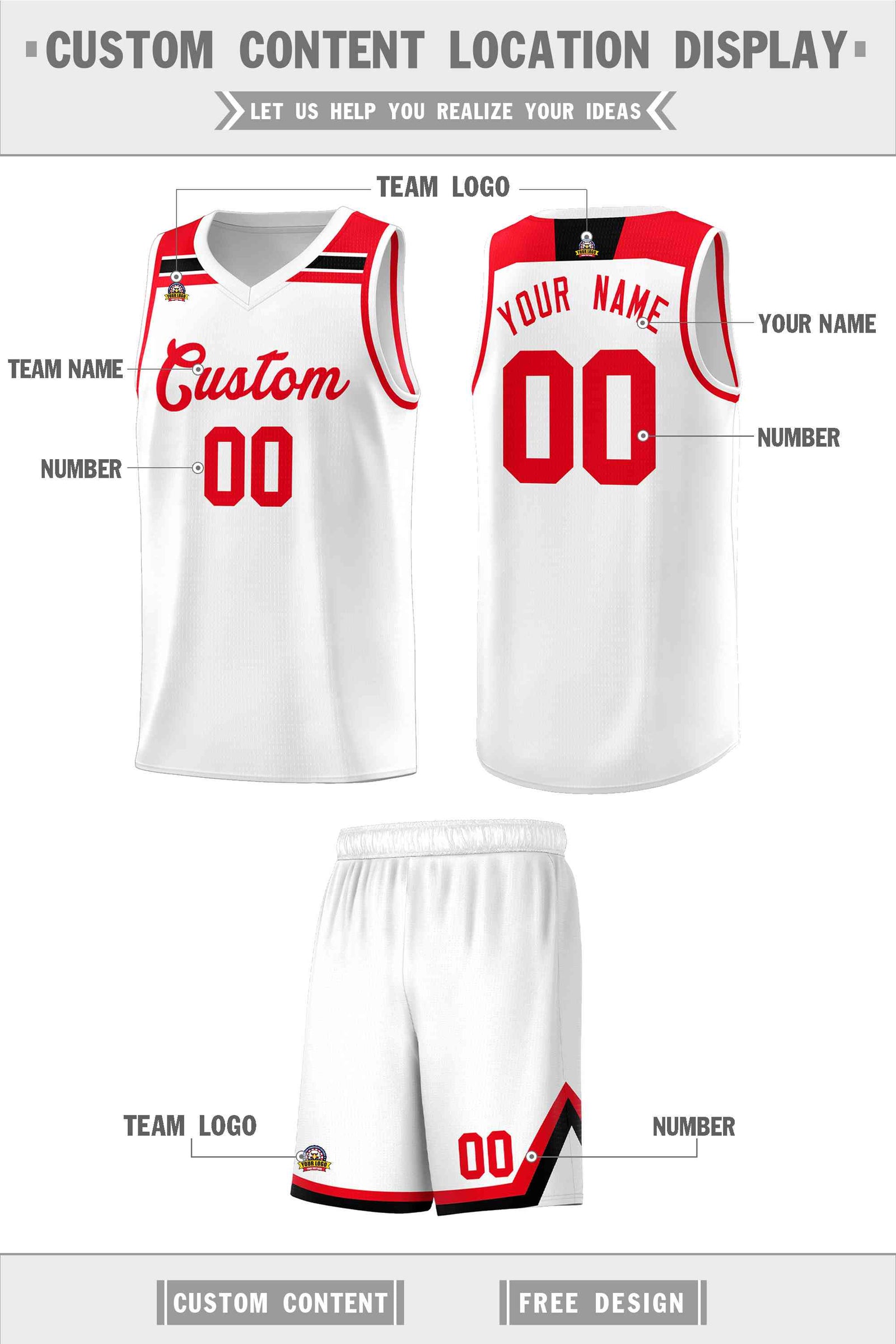 Custom Basketball Uniform White Red-Black Classic Sports Uniform Basketball Jersey | KXKSHOP