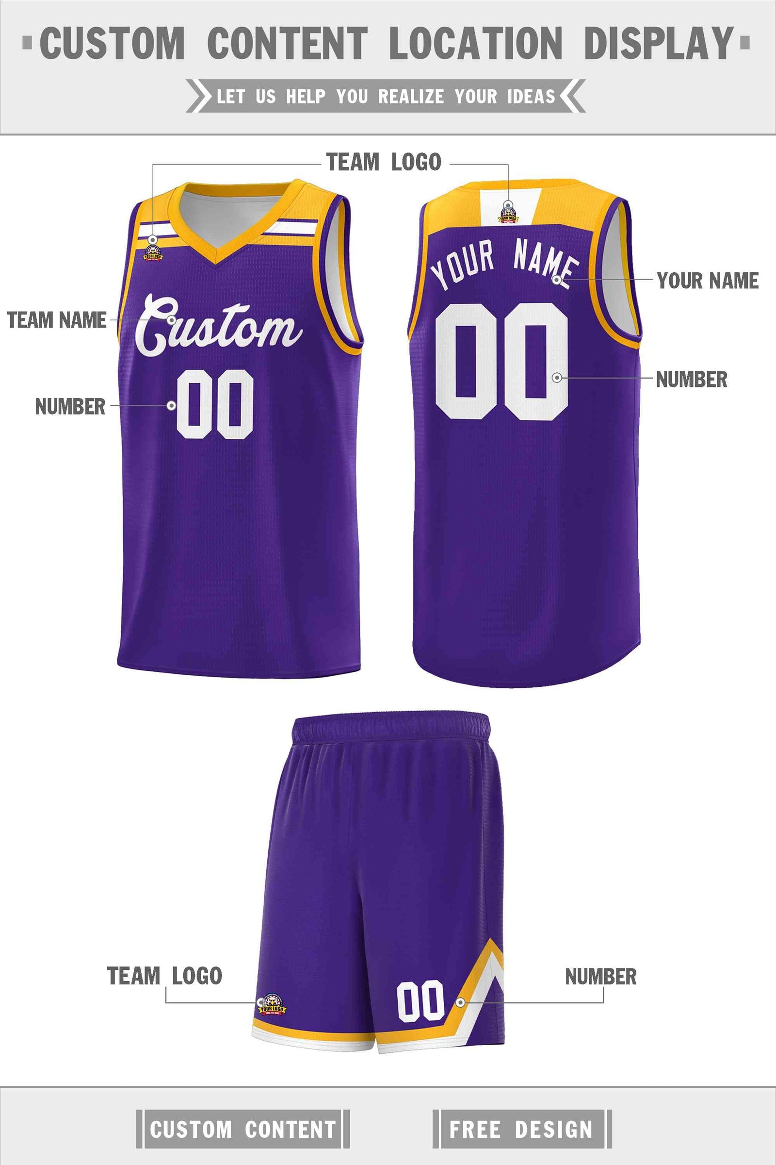 Custom Basketball Uniform Purple White-Gold Classic Sports Uniform Basketball Jersey | KXKSHOP