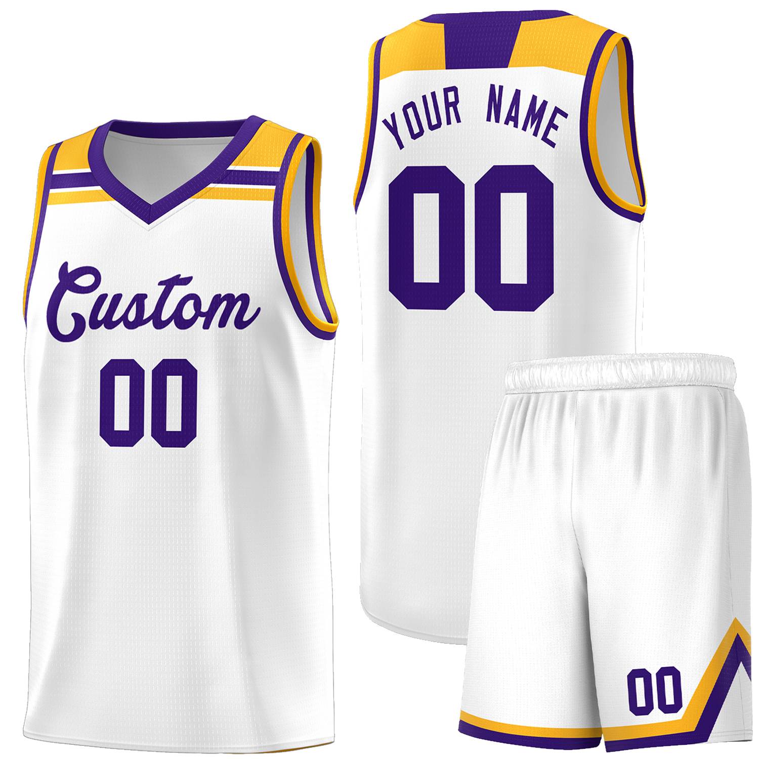 Custom Basketball Uniform White Purple-Gold Classic Sports Uniform Basketball Jersey | KXKSHOP