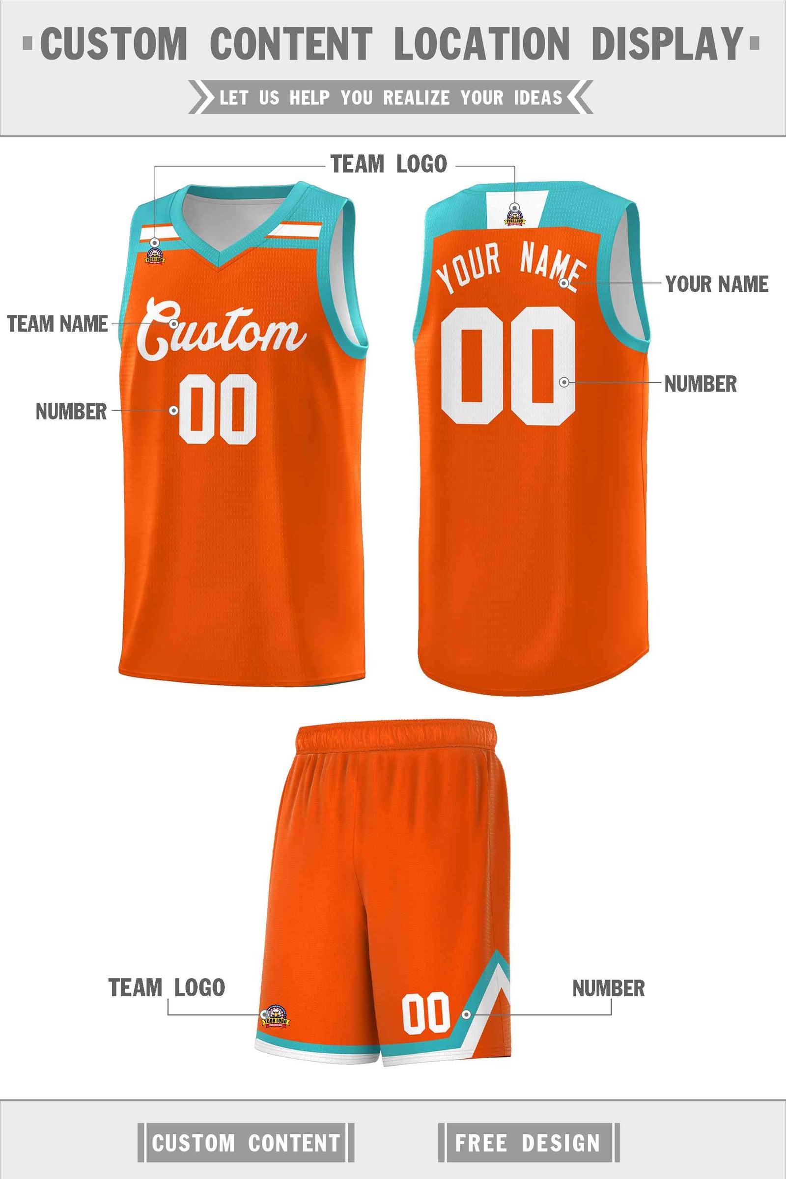 Custom Basketball Uniform Orange White-Aqua Classic Sports Uniform Basketball Jersey | KXKSHOP