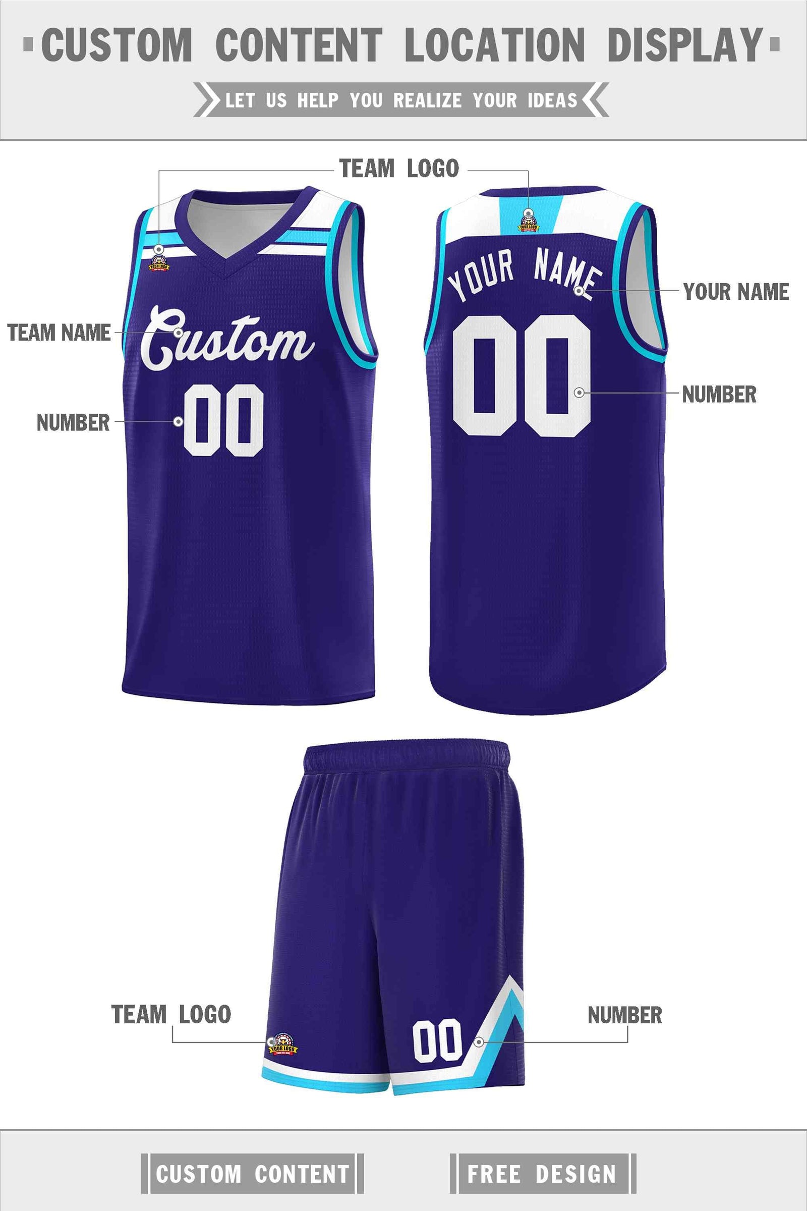 Custom Basketball Uniform Purple White-Powder Blue Classic Sports Uniform Basketball Jersey | KXKSHOP
