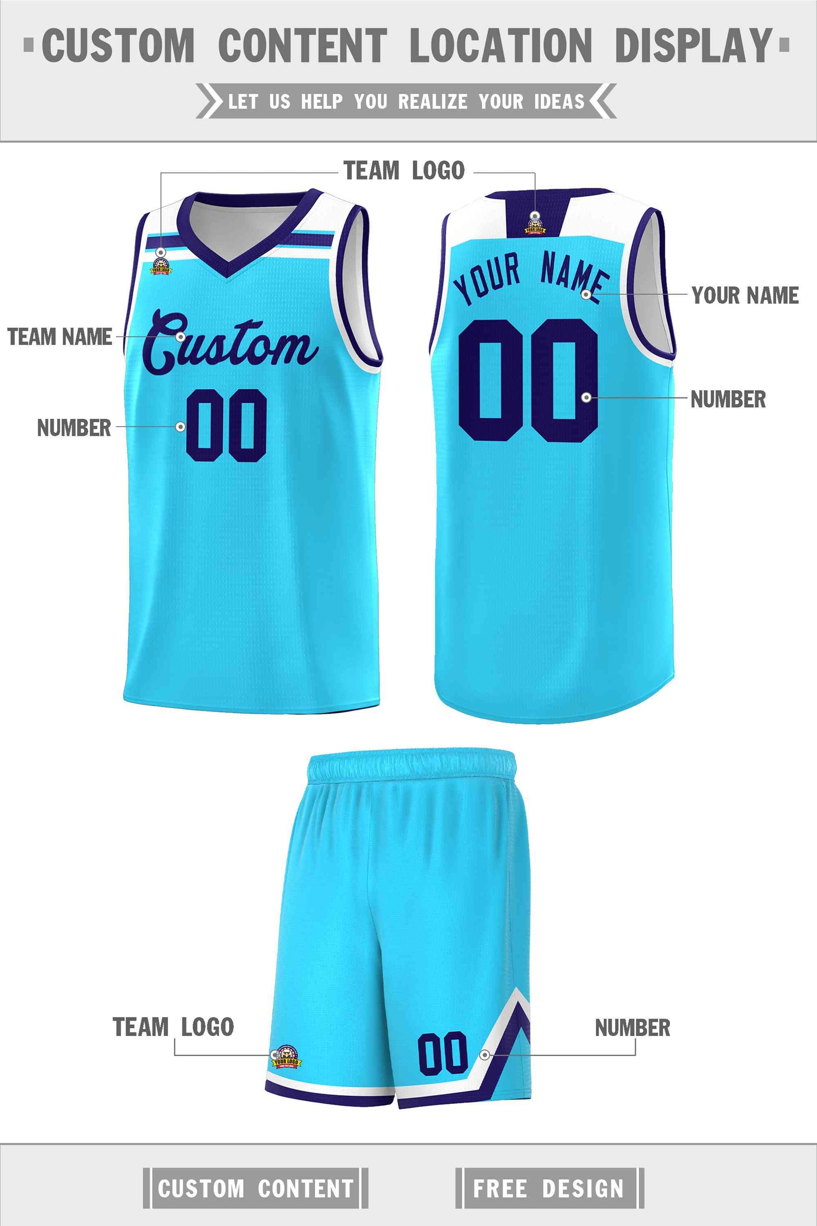 Custom Basketball Uniform Sky Blue Purple-White Classic Sports Uniform Basketball Jersey | KXKSHOP