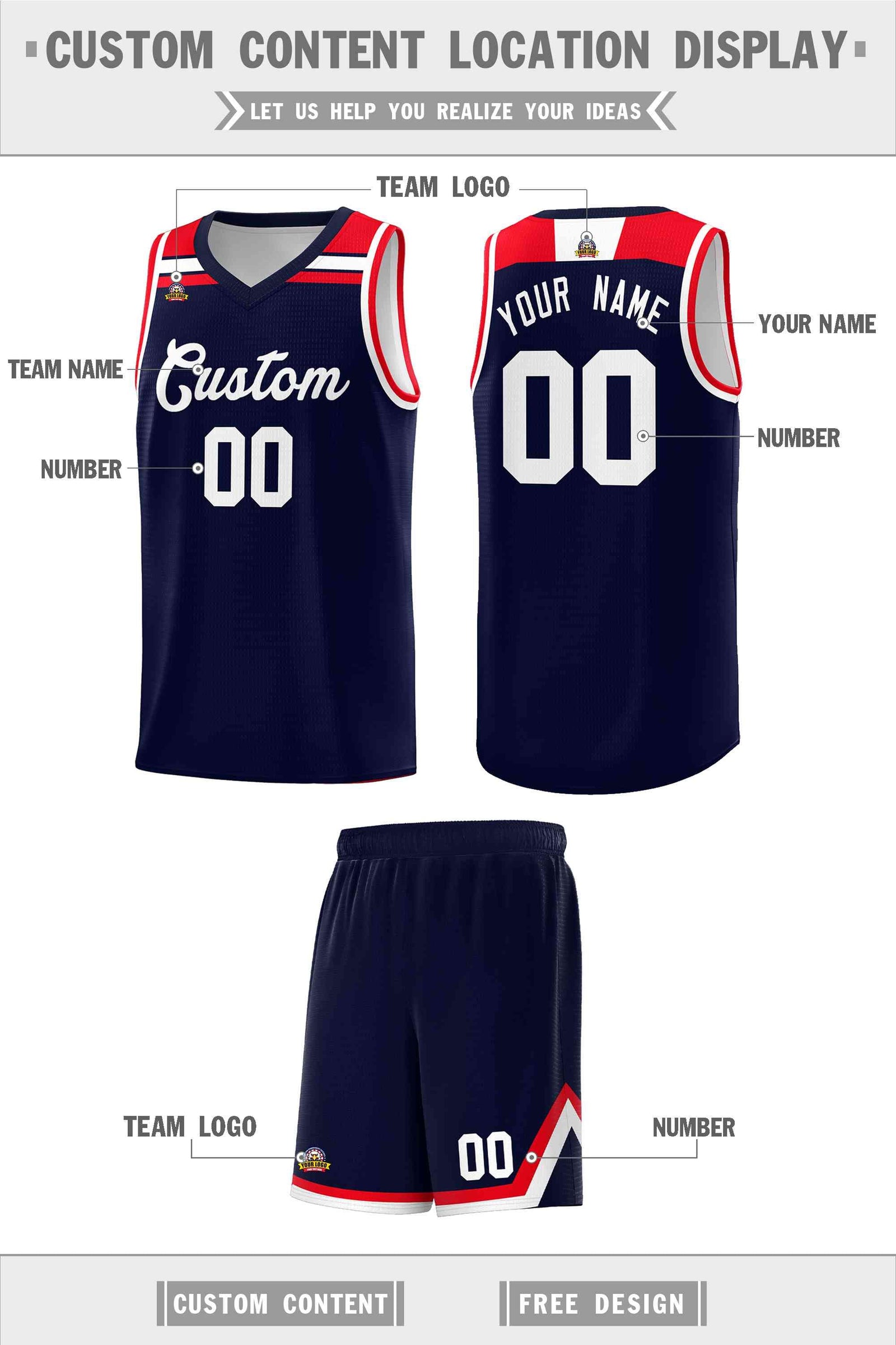 Custom Basketball Uniform Navy White-Red Classic Sports Uniform Basketball Jersey | KXKSHOP