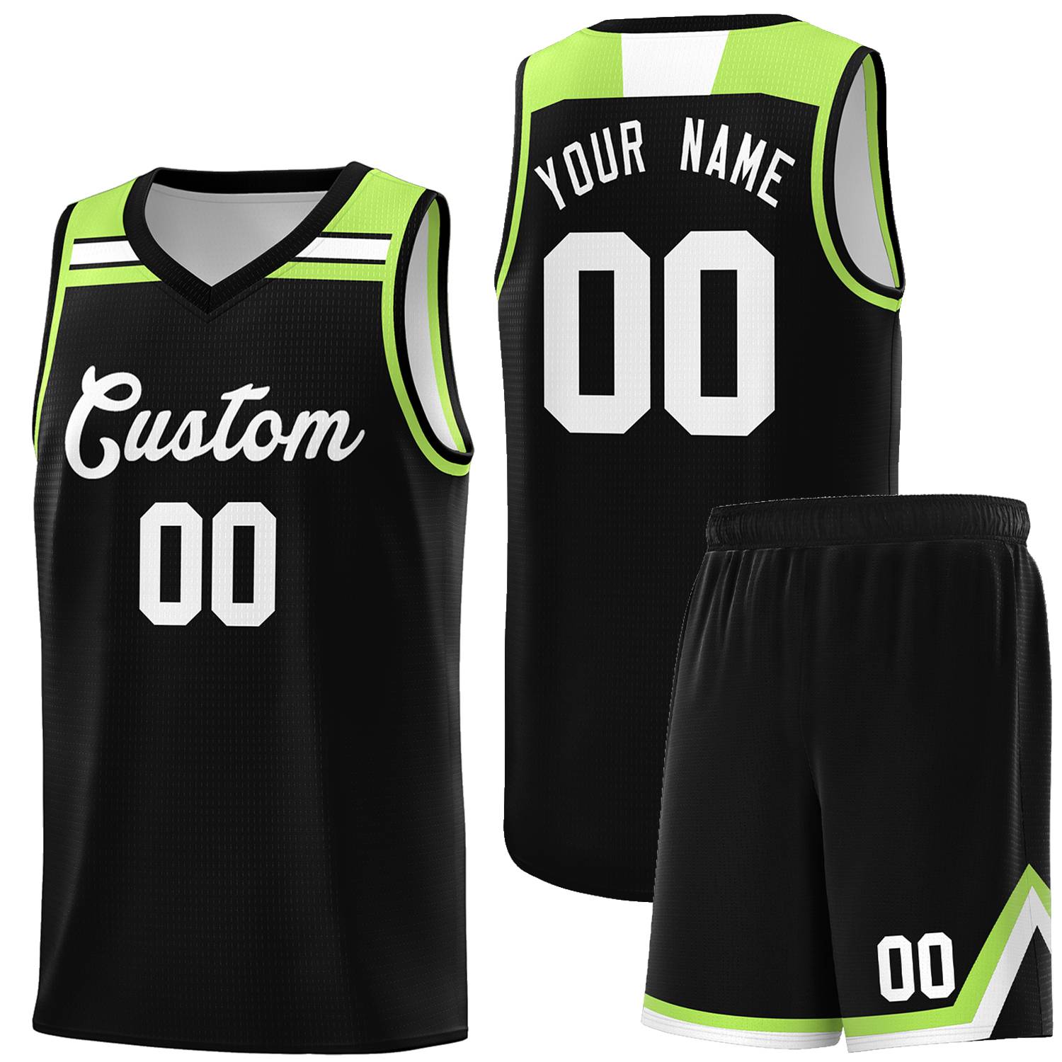 Custom Basketball Uniform Black White-Neon Green Classic Sports Uniform Basketball Jersey | KXKSHOP