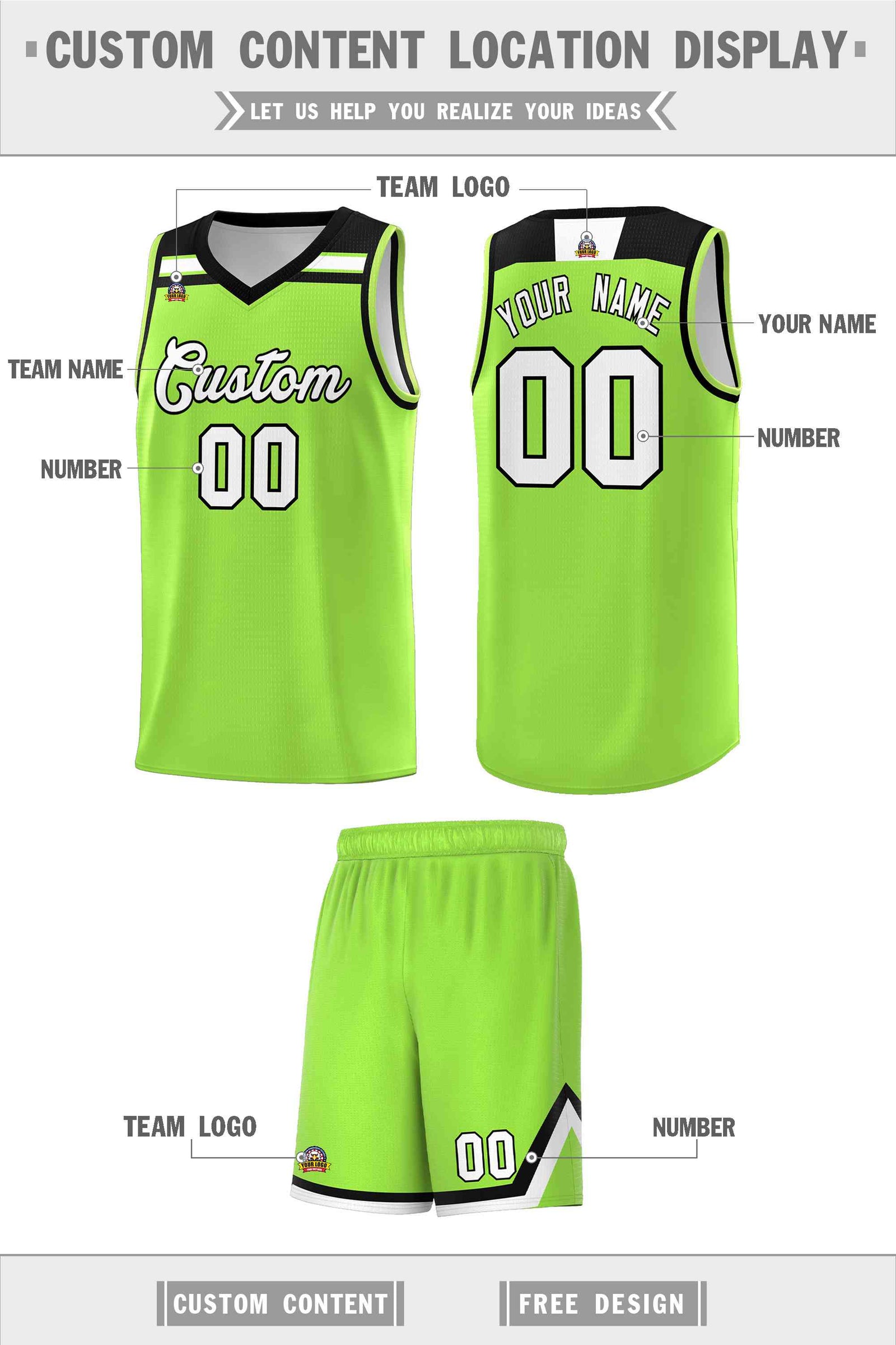 Custom Basketball Uniform Neon Green White-Black Classic Sports Uniform Basketball Jersey | KXKSHOP