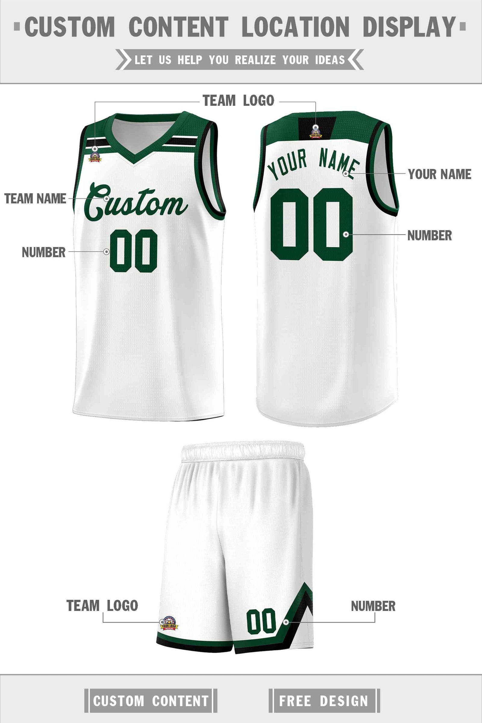 Custom Basketball Uniform White Green-White Classic Sports Uniform Basketball Jersey | KXKSHOP