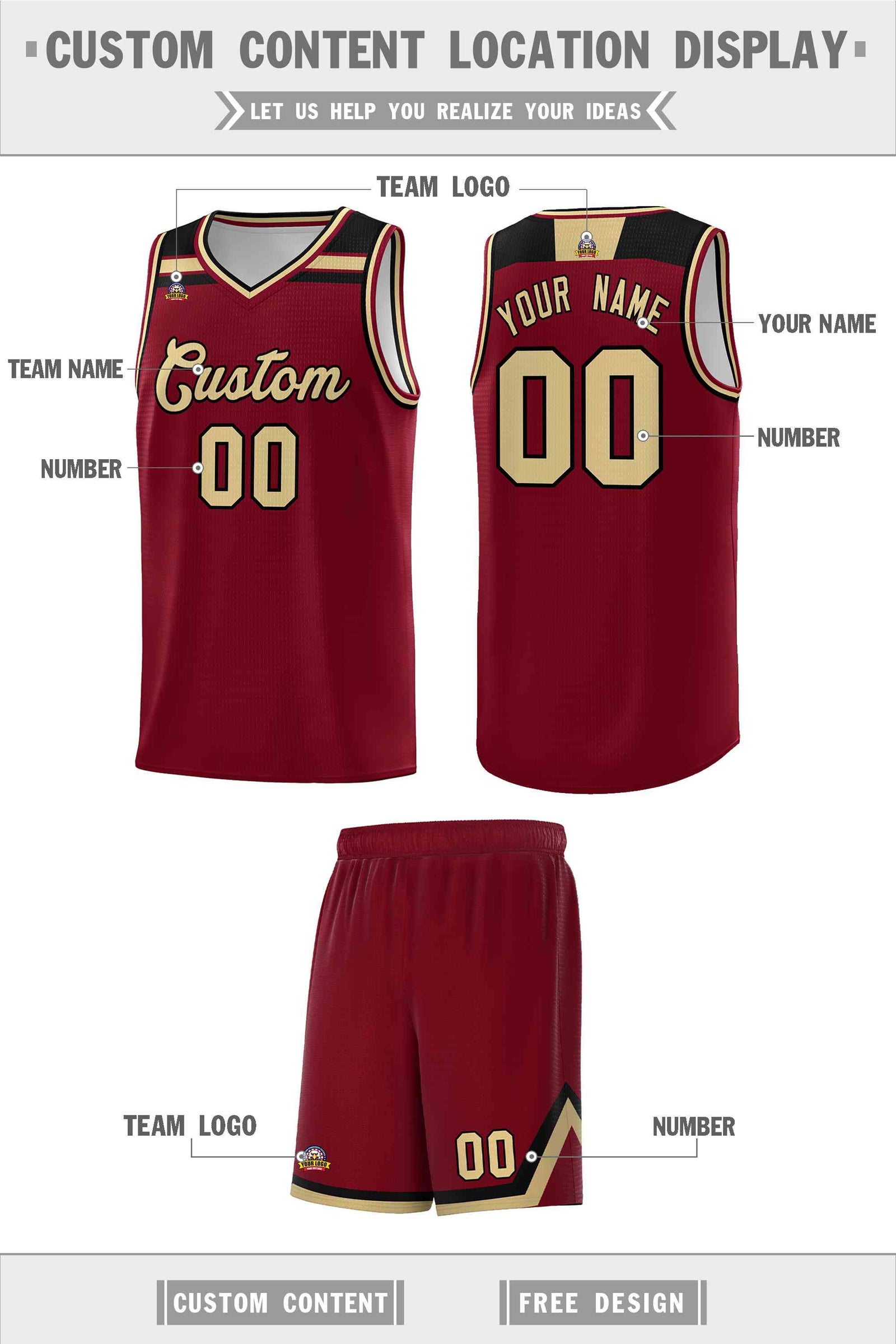 Custom Basketball Uniform Crimson Khaki-Black Classic Sports Uniform Basketball Jersey | KXKSHOP