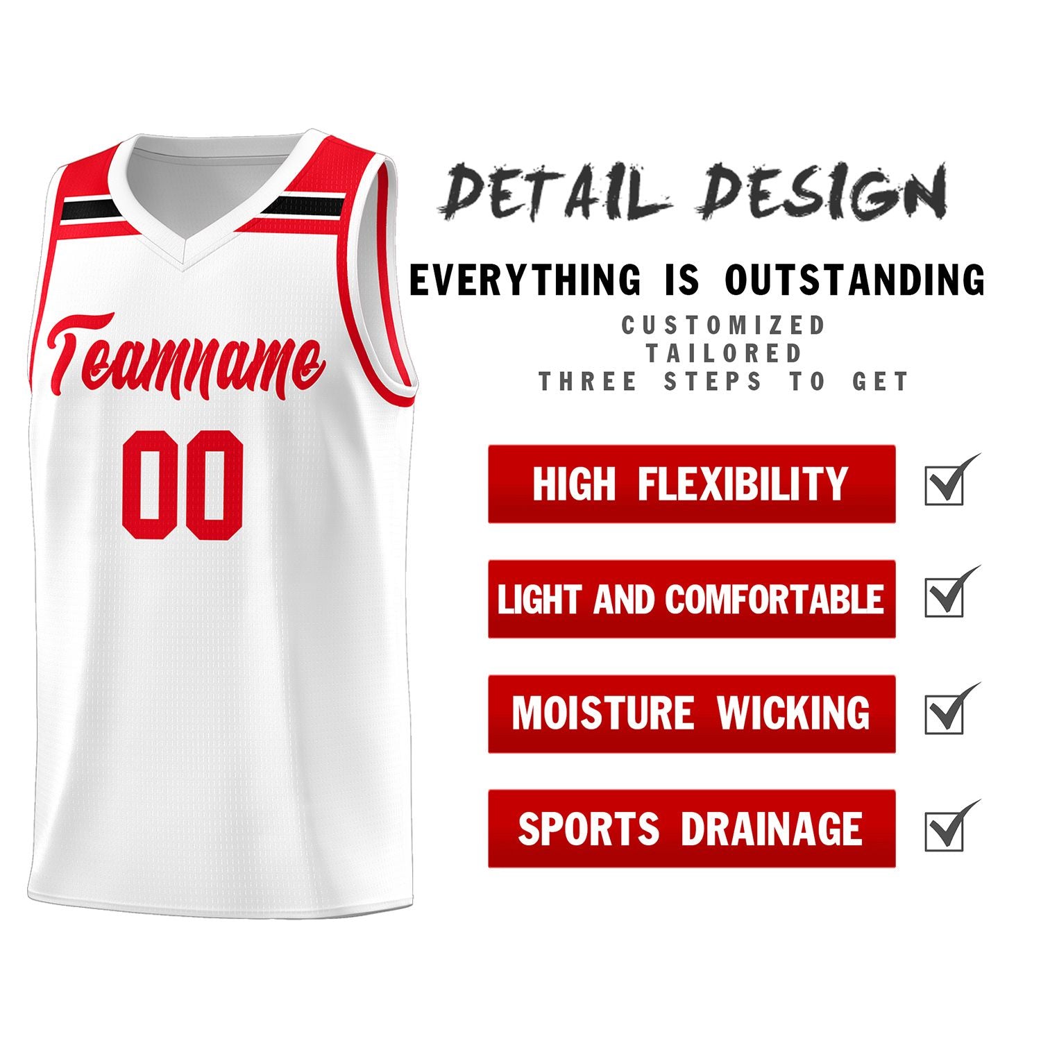 Custom White Red-Black Classic Sports Uniform Basketball Jersey