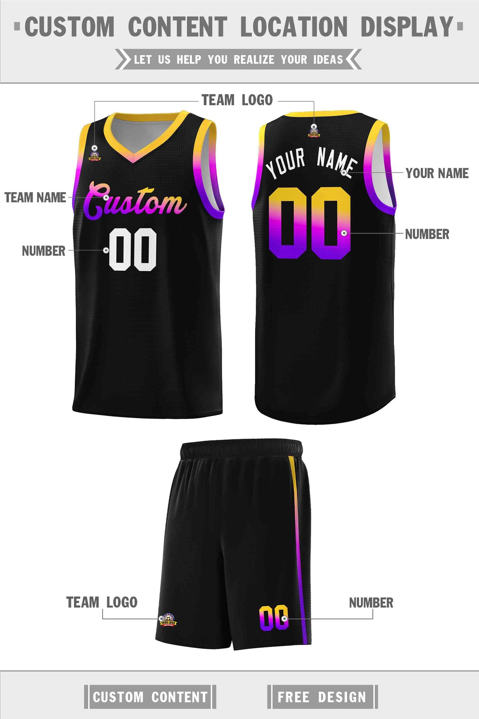 Custom Basketball Uniform Black Personalized Gradient Font Sports Uniform Basketball Jersey | KXKSHOP