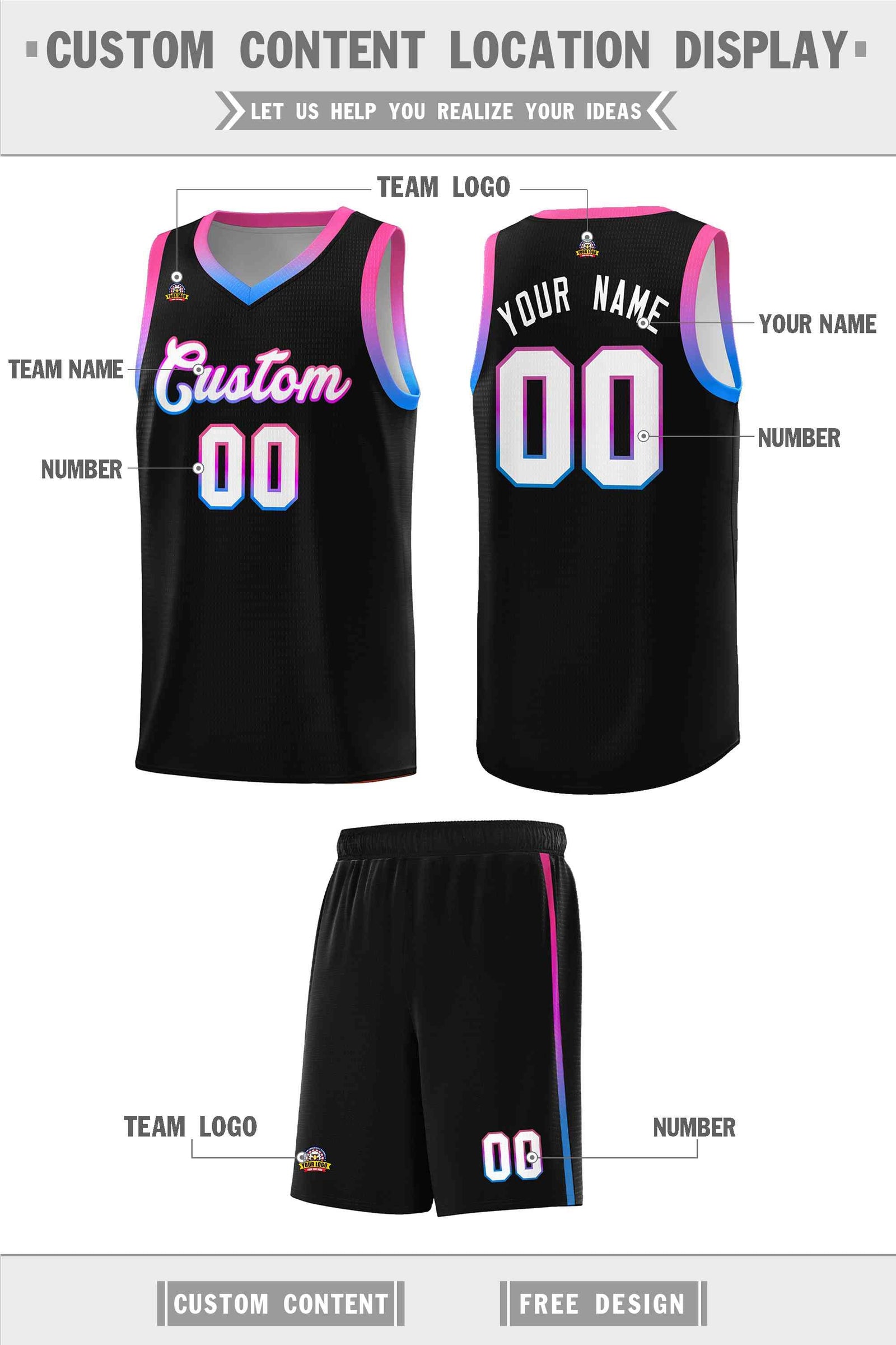 Custom Basketball Uniform Black Personalized Gradient Font Sports Uniform Basketball Jersey | KXKSHOP