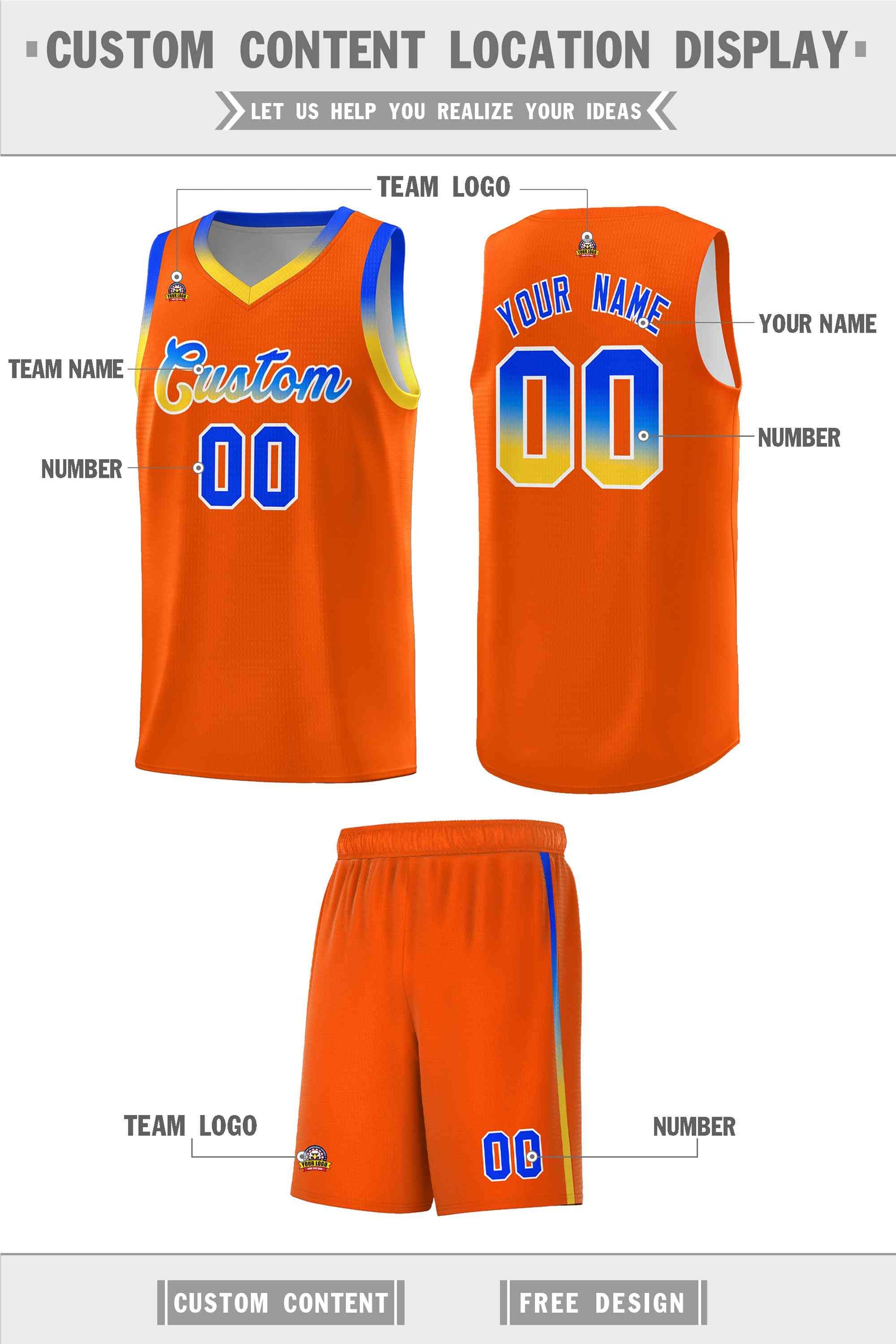 Custom Basketball Uniform Orange Personalized Gradient Font Sports Uniform Basketball Jersey | KXKSHOP