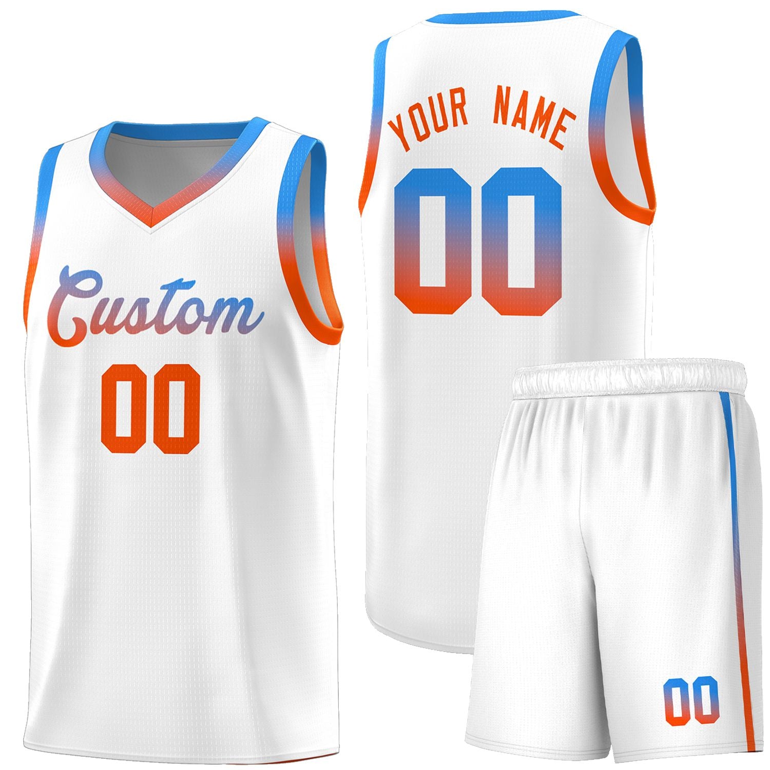 Custom Basketball Uniform White Personalized Gradient Font Sports Uniform Basketball Jersey | KXKSHOP