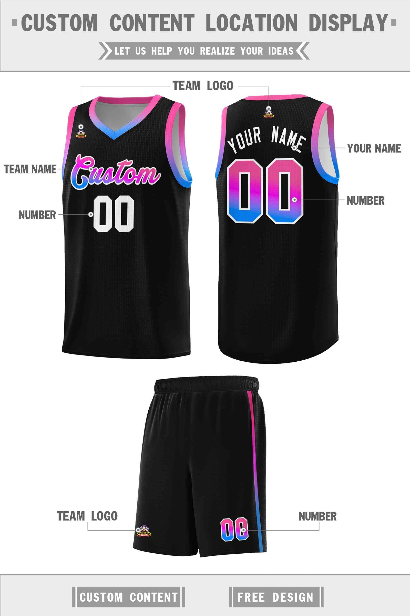 Custom Basketball Uniform Black Personalized Gradient Font Sports Uniform Basketball Jersey | KXKSHOP