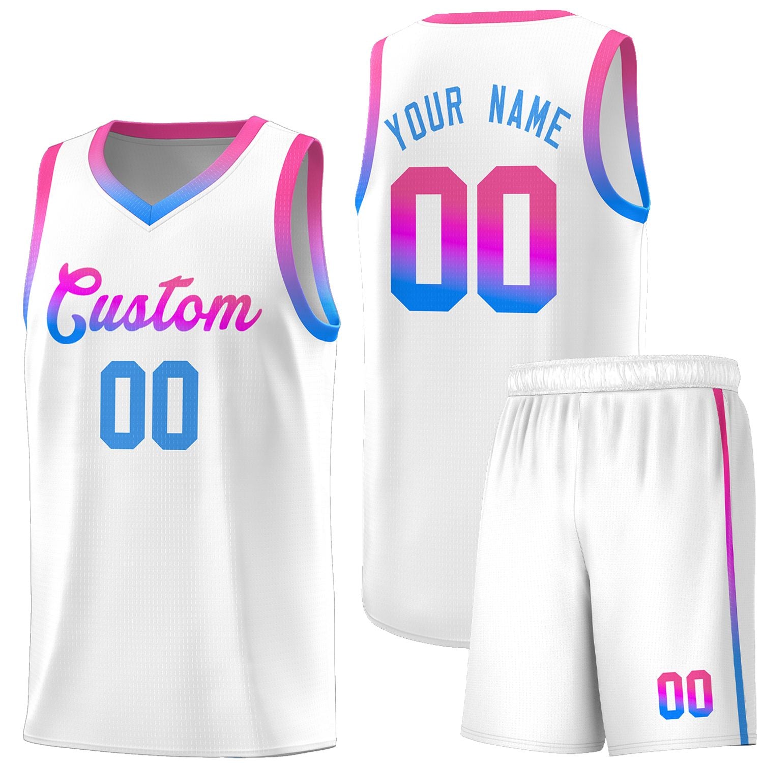 Custom Basketball Uniform White Personalized Gradient Font Sports Uniform Basketball Jersey | KXKSHOP