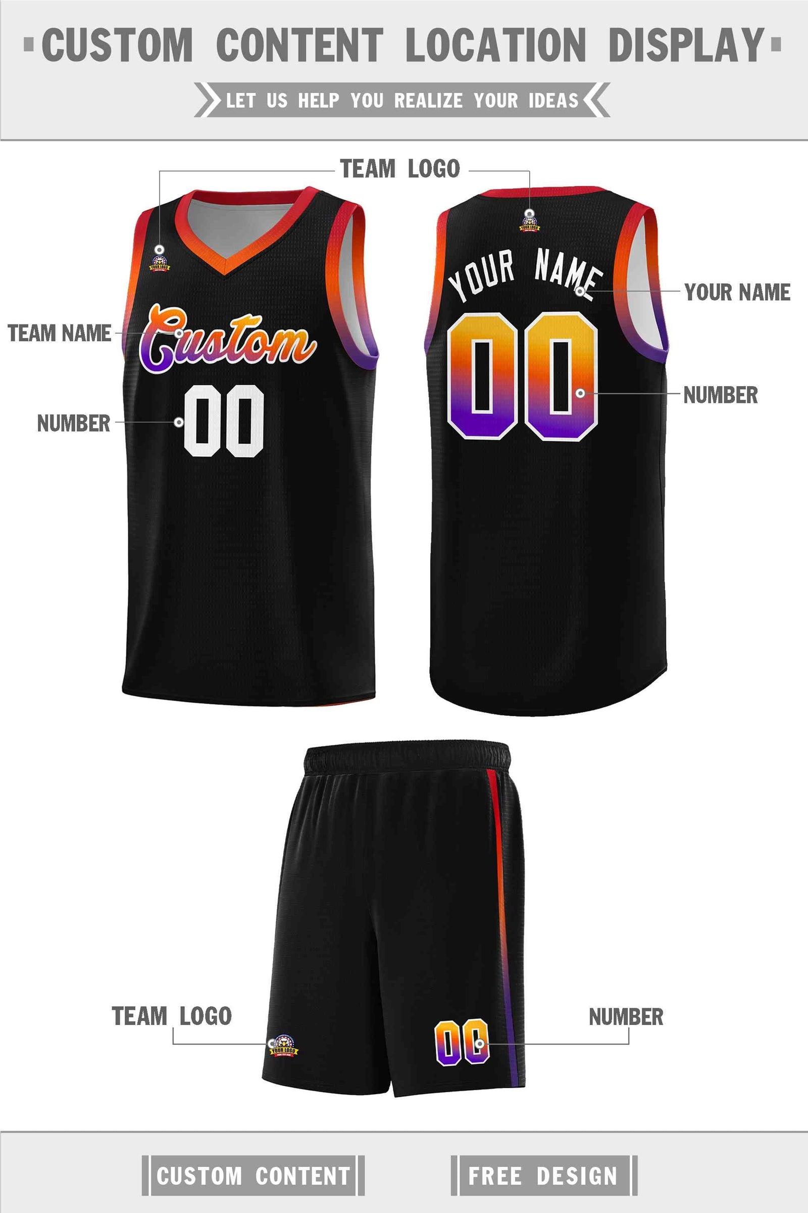 Custom Basketball Uniform Black Personalized Gradient Font Sports Uniform Basketball Jersey | KXKSHOP