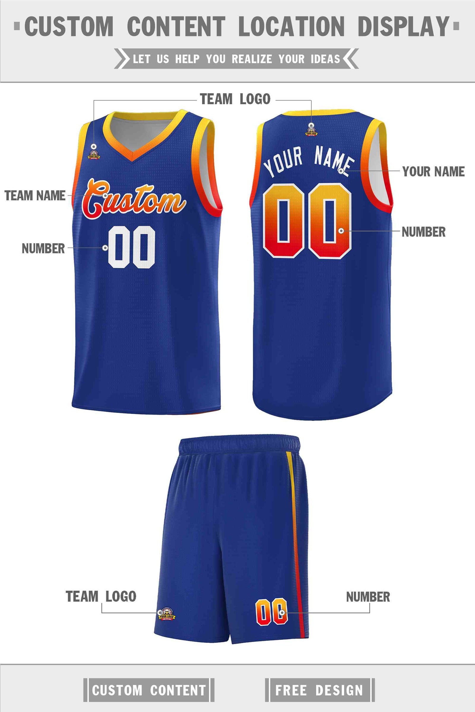 Custom Basketball Uniform Royal Personalized Gradient Font Sports Uniform Basketball Jersey | KXKSHOP