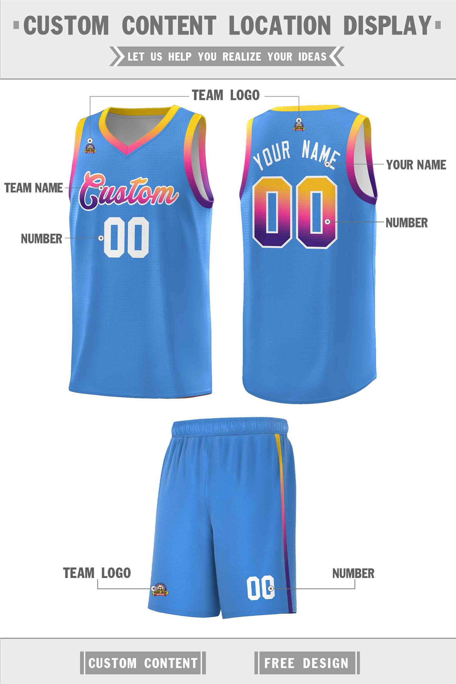 Custom Basketball Uniform Powder Blue Personalized Gradient Font Sports Uniform Basketball Jersey | KXKSHOP