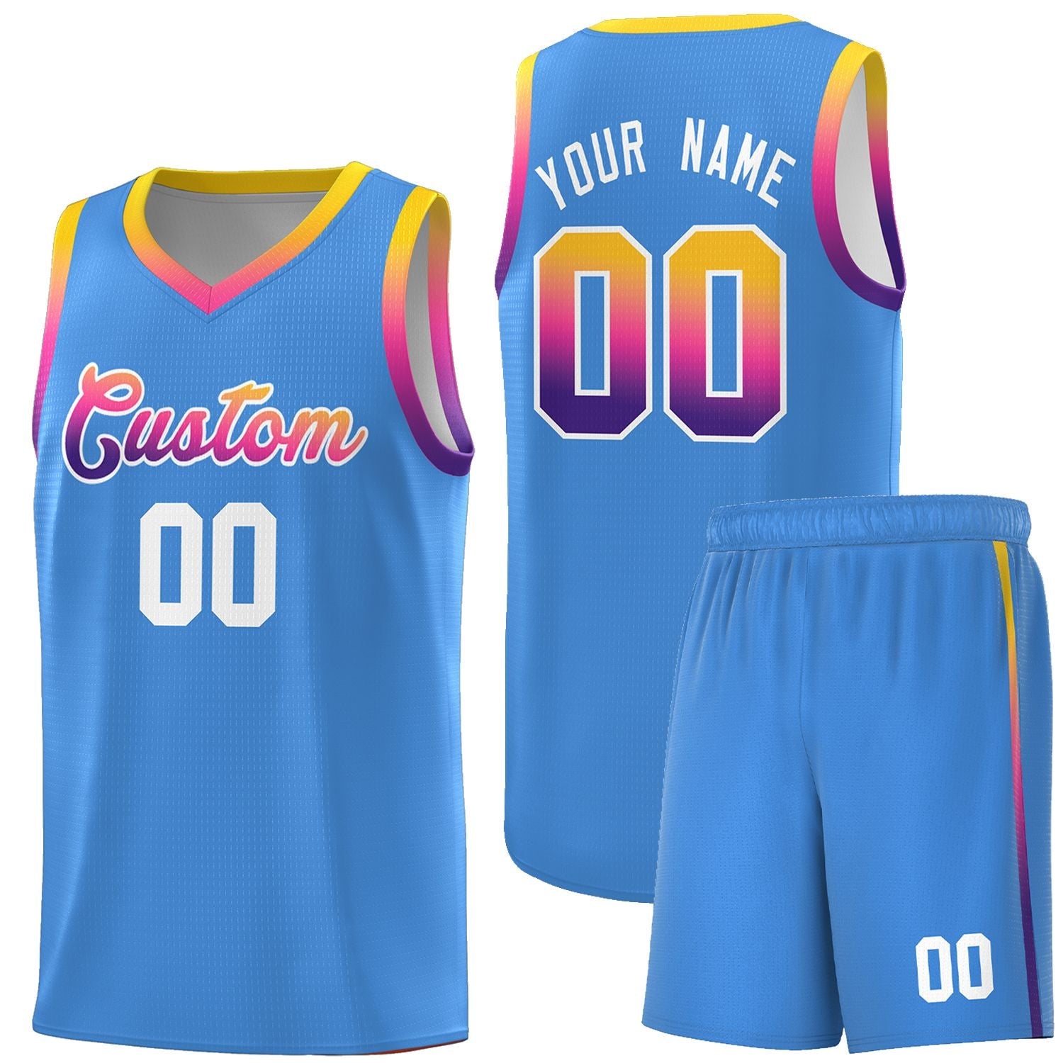 Custom Basketball Uniform Powder Blue Personalized Gradient Font Sports Uniform Basketball Jersey | KXKSHOP