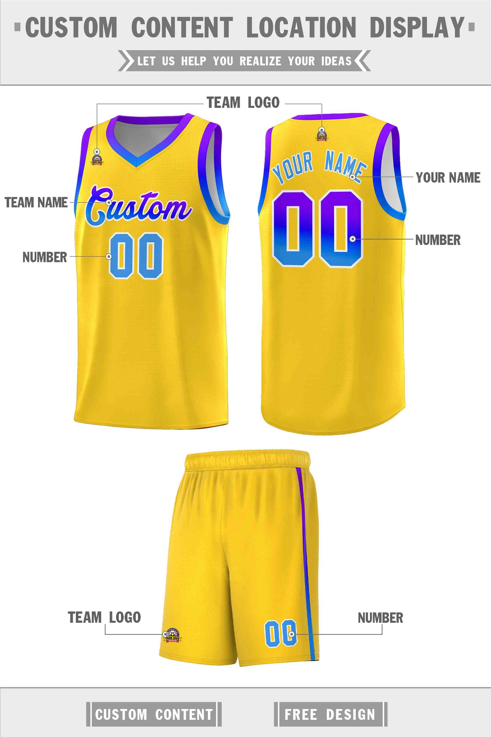 Custom Basketball Uniform Gold Personalized Gradient Font Sports Uniform Basketball Jersey | KXKSHOP