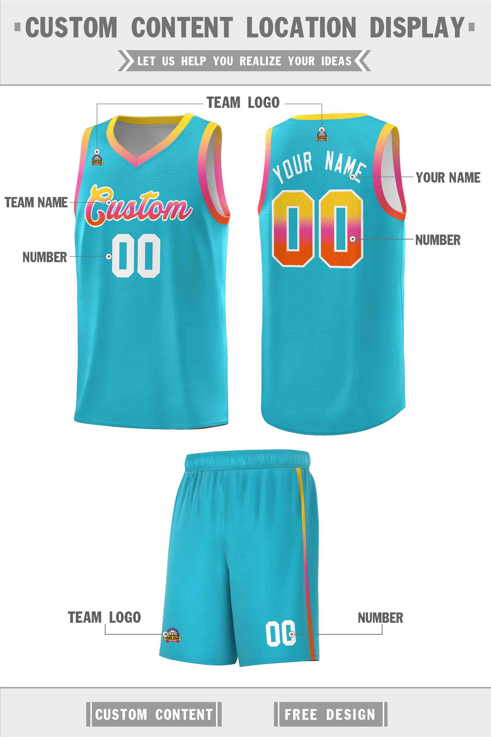 Custom Basketball Uniform Sky Blue Personalized Gradient Font Sports Uniform Basketball Jersey | KXKSHOP