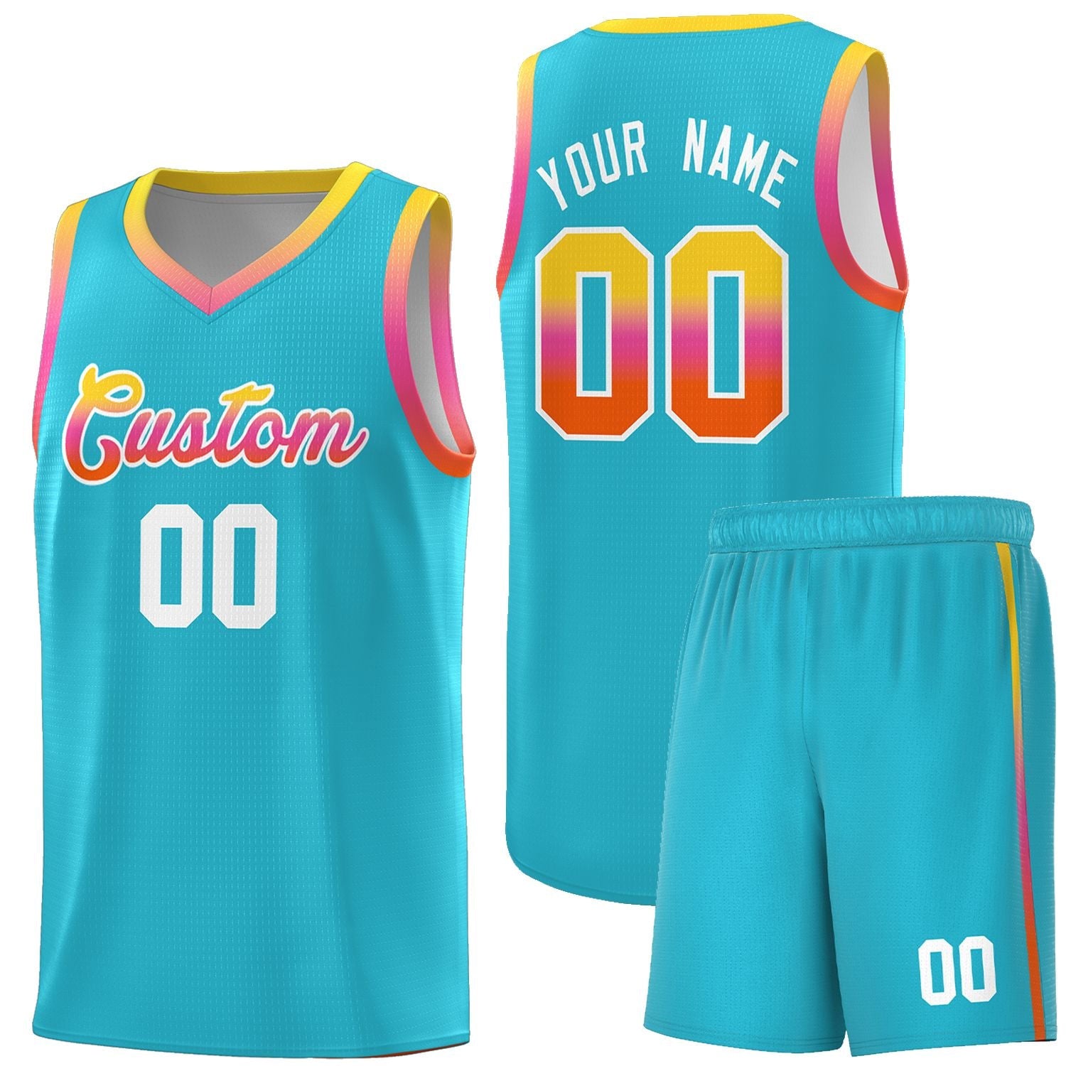 Custom Basketball Uniform Sky Blue Personalized Gradient Font Sports Uniform Basketball Jersey | KXKSHOP