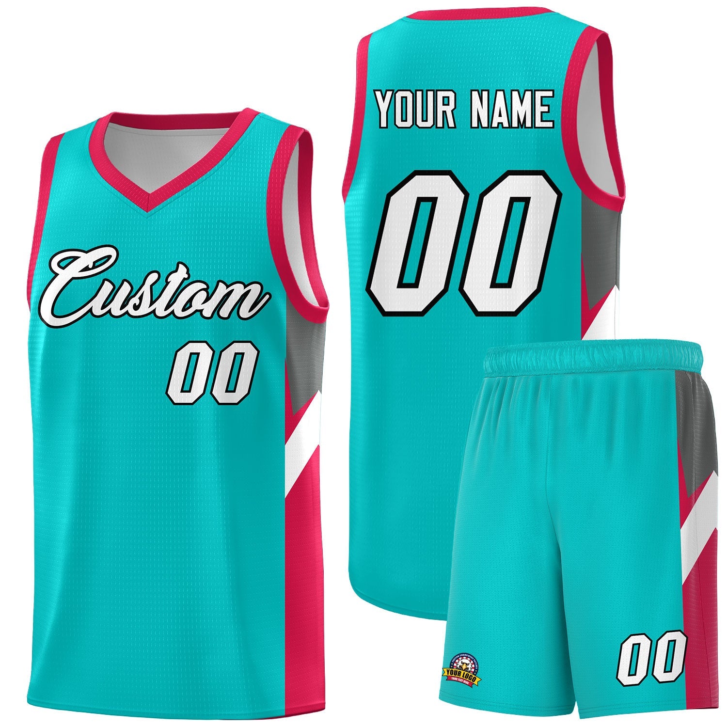 Custom Aqua Red Side Design Sets Sports Uniform Basketball Jersey