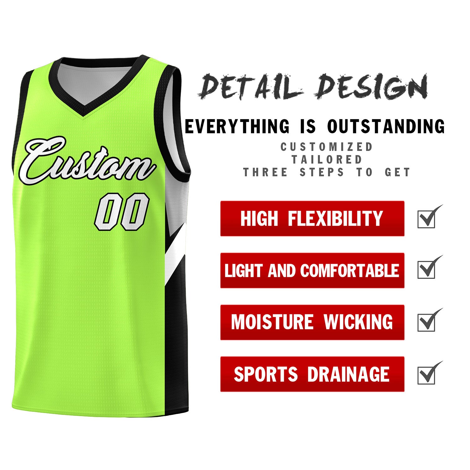 Custom Fluorescent Green Black Side Design Sets Sports Uniform Basketball Jersey