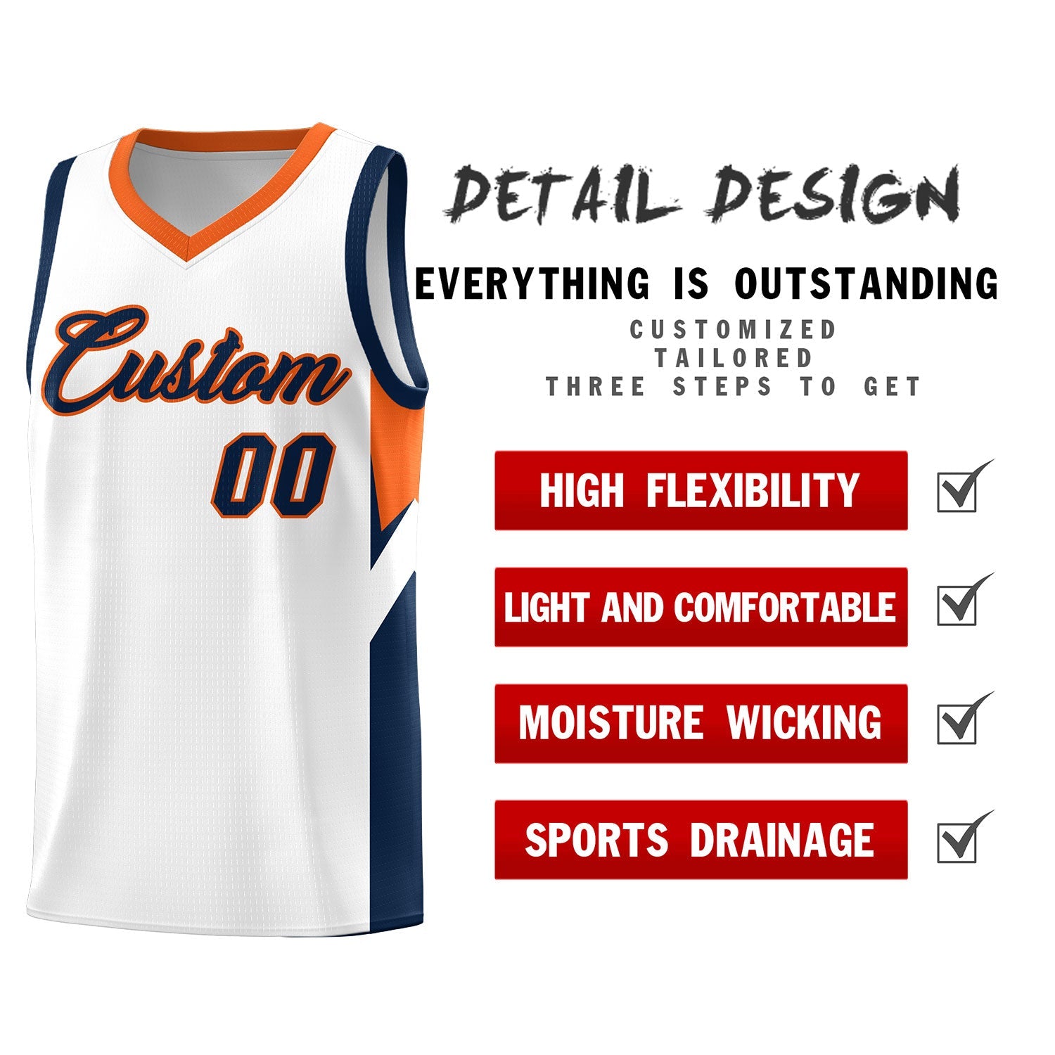Custom White Orange Side Design Sets Sports Uniform Basketball Jersey