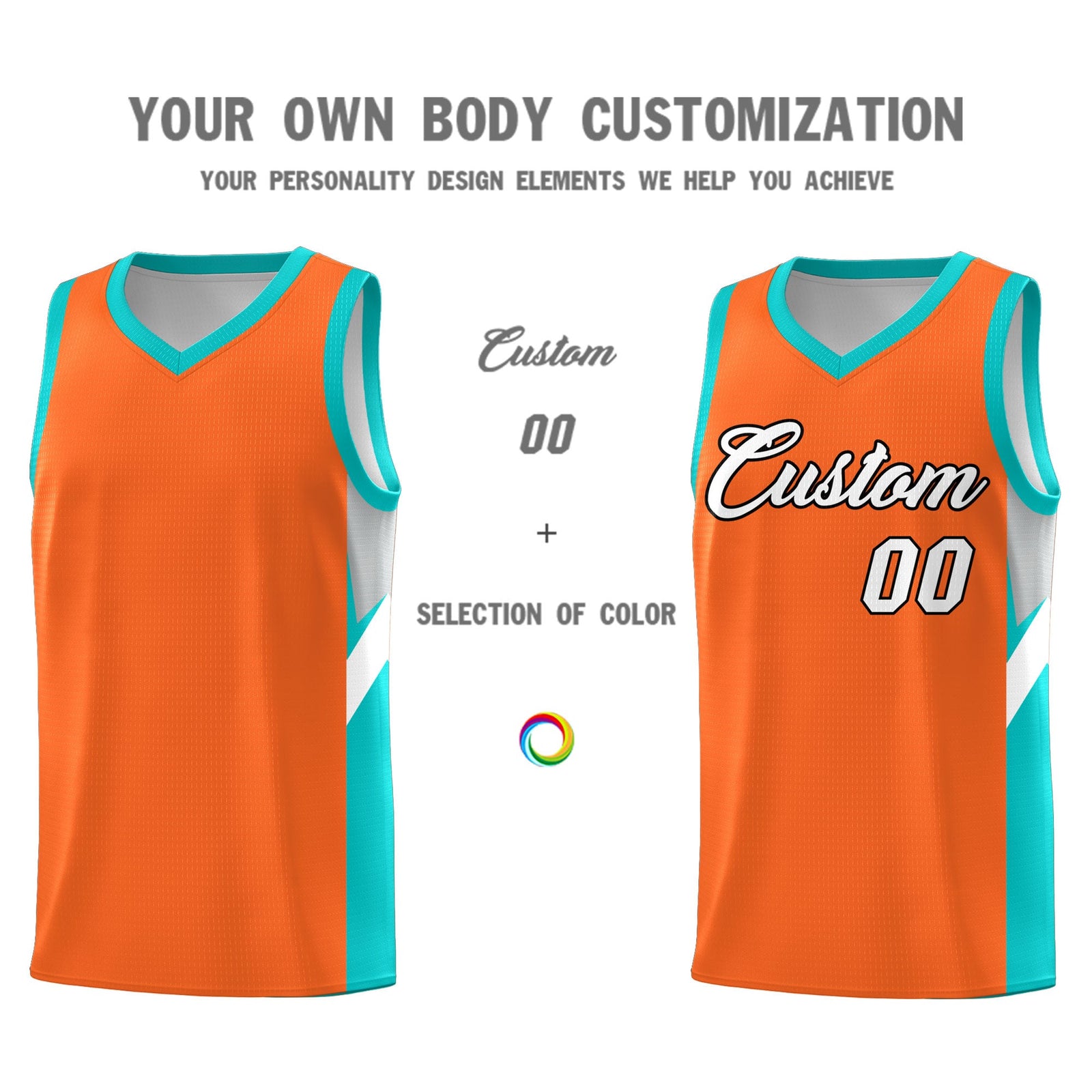 Custom Orange Aqua Side Design Sets Sports Uniform Basketball Jersey
