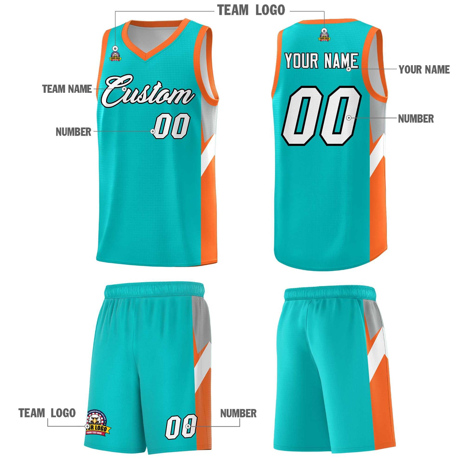 Custom Aqua Orange Side Design Sets Sports Uniform Basketball Jersey