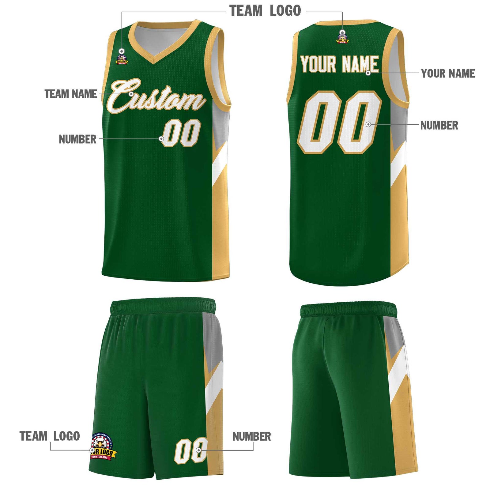 Custom Green Buckskin Brown Side Design Sets Sports Uniform Basketball Jersey