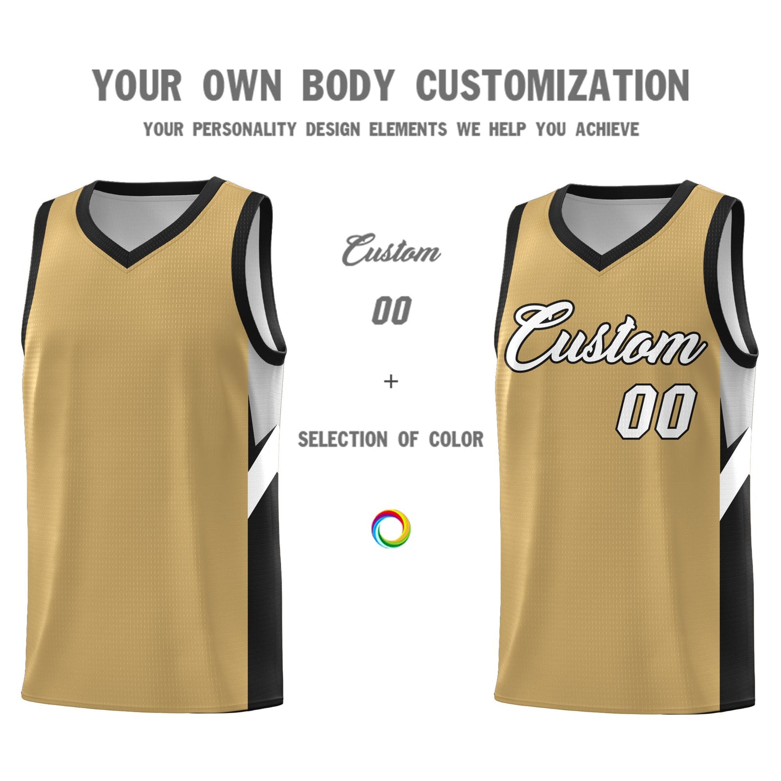 Custom Old Gold Black Side Design Sets Sports Uniform Basketball Jersey
