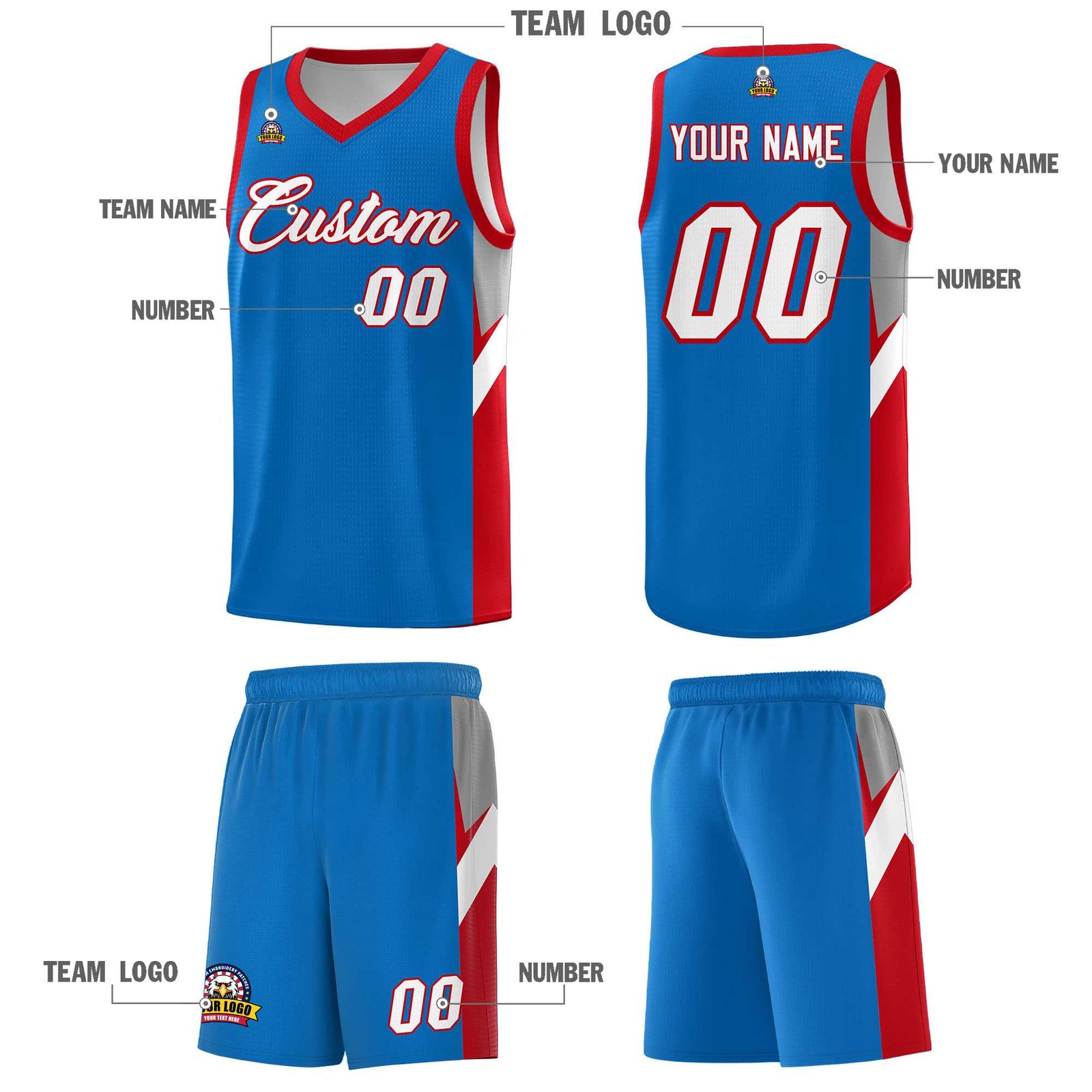 Custom Royal Red Side Design Sets Sports Uniform Basketball Jersey