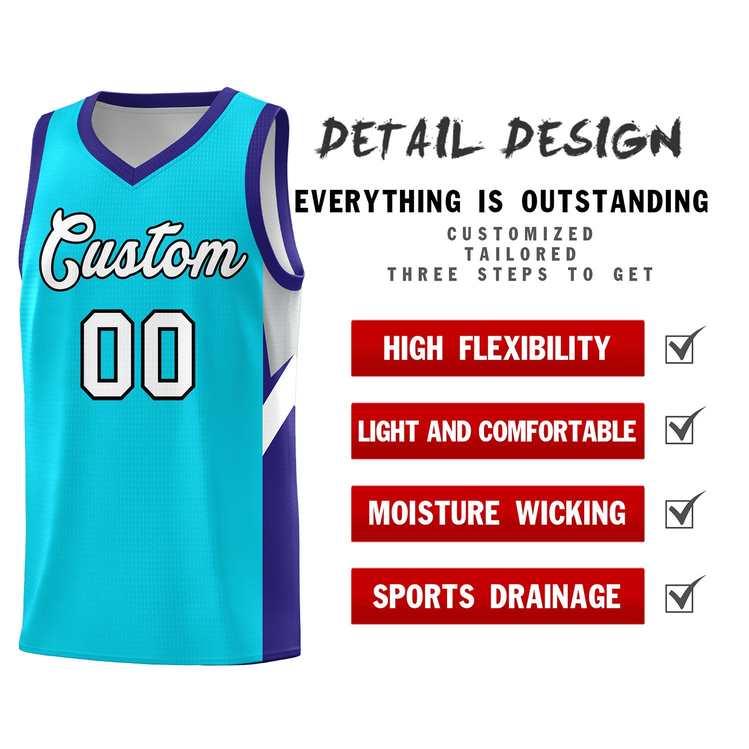 Custom Sky Blue Royal Side Design Sets Sports Uniform Basketball Jersey