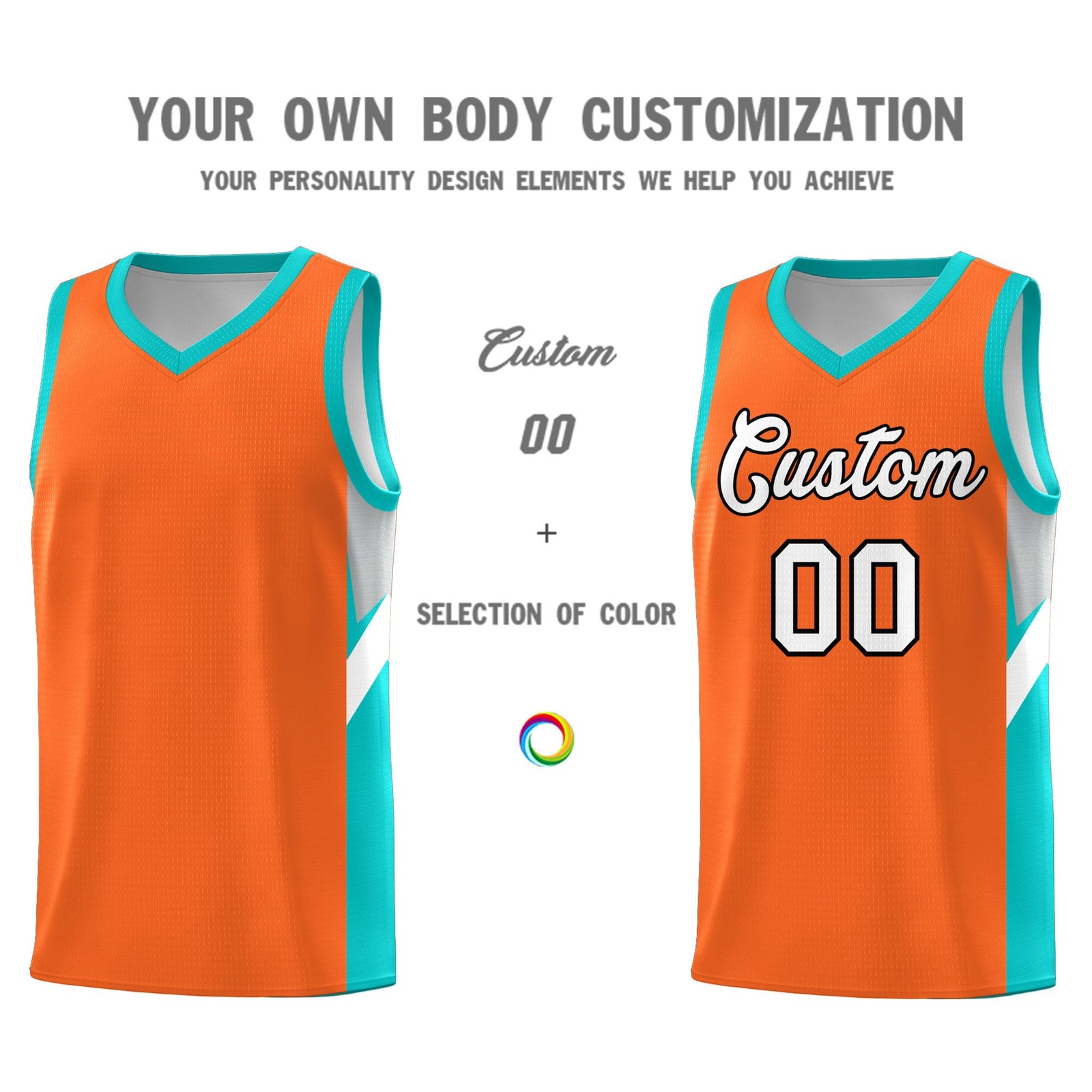 Custom Orange Aqua Side Design Sets Sports Uniform Basketball Jersey