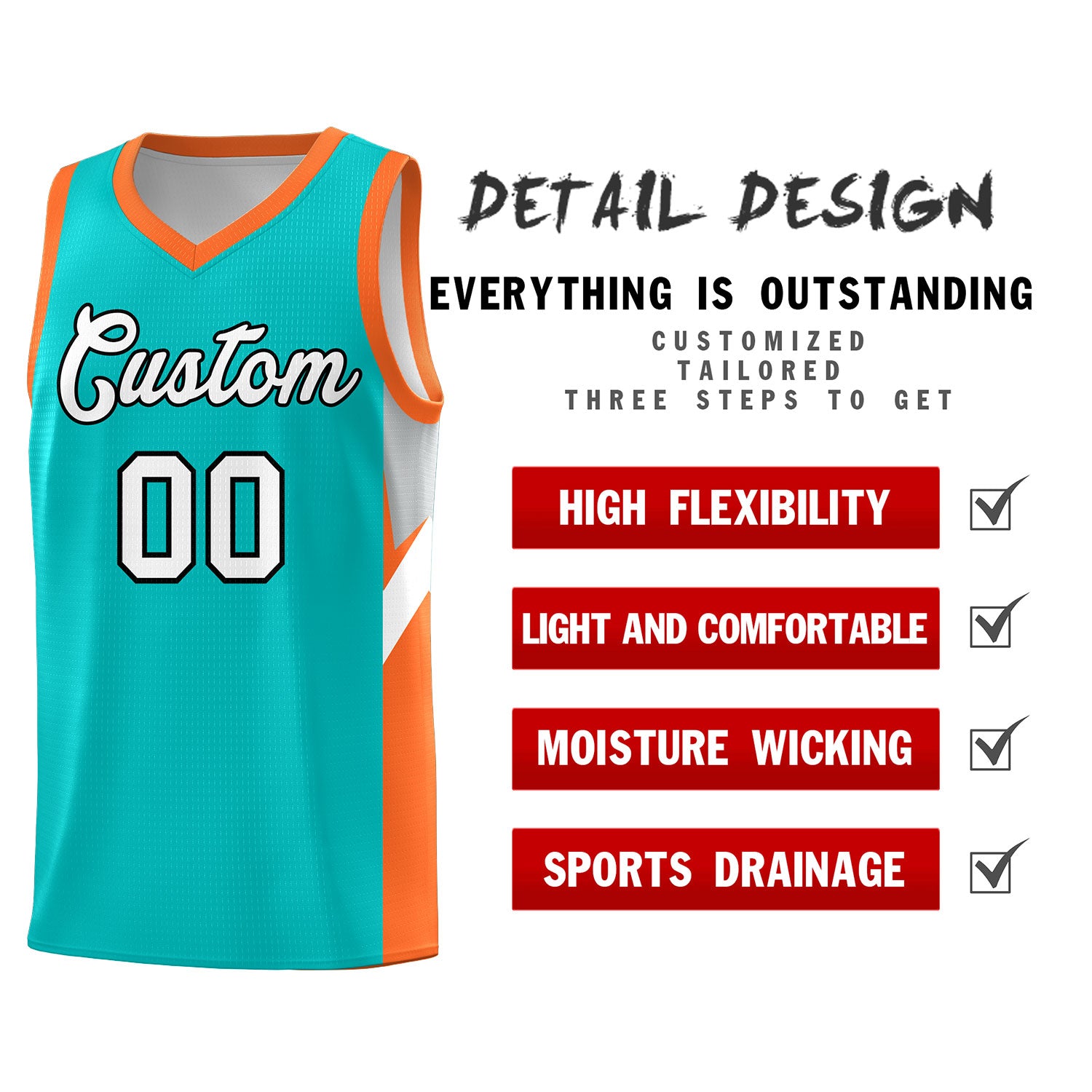 Custom Aqua Orange Side Design Sets Sports Uniform Basketball Jersey