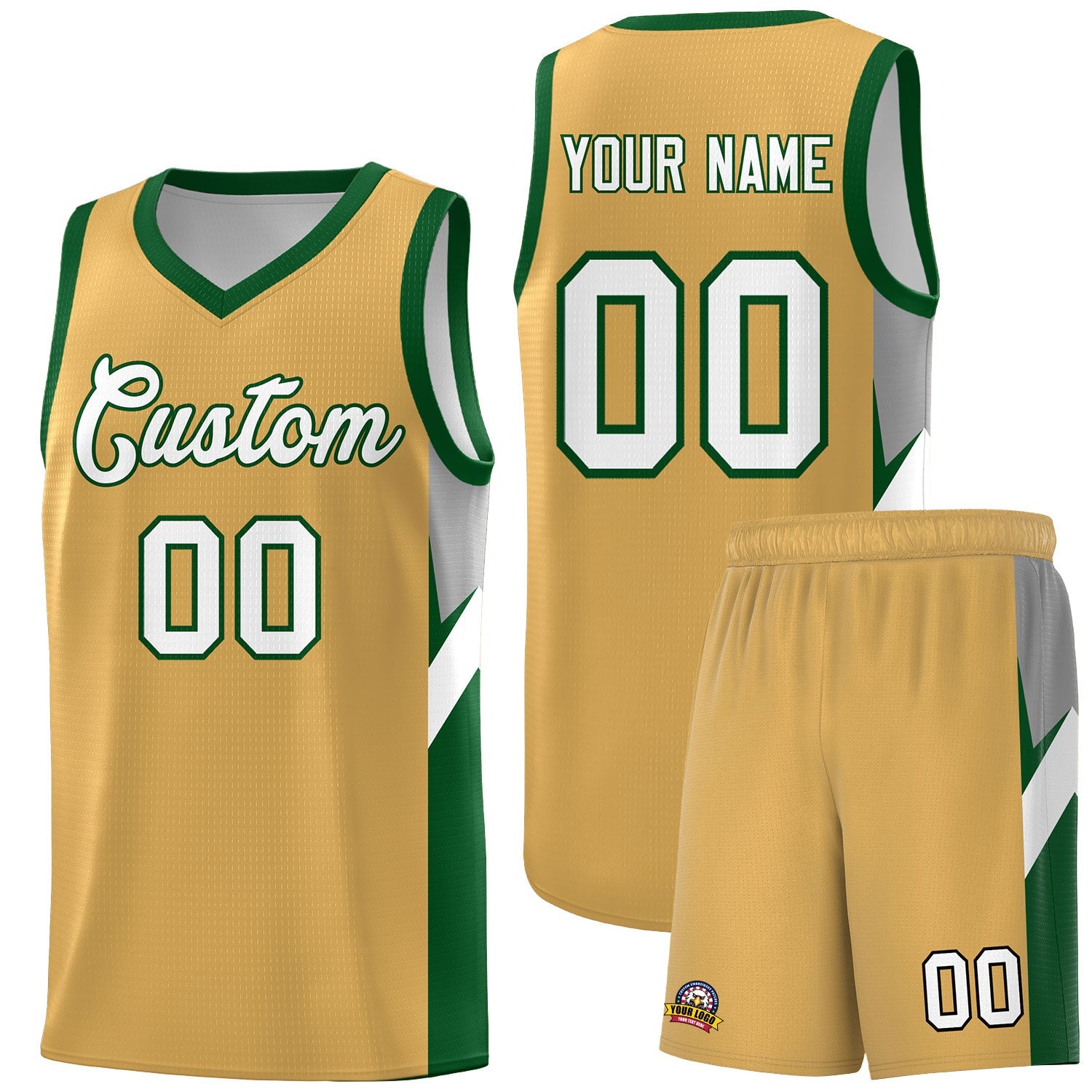 Custom Buckskin Brown Green Side Design Sets Sports Uniform Basketball Jersey