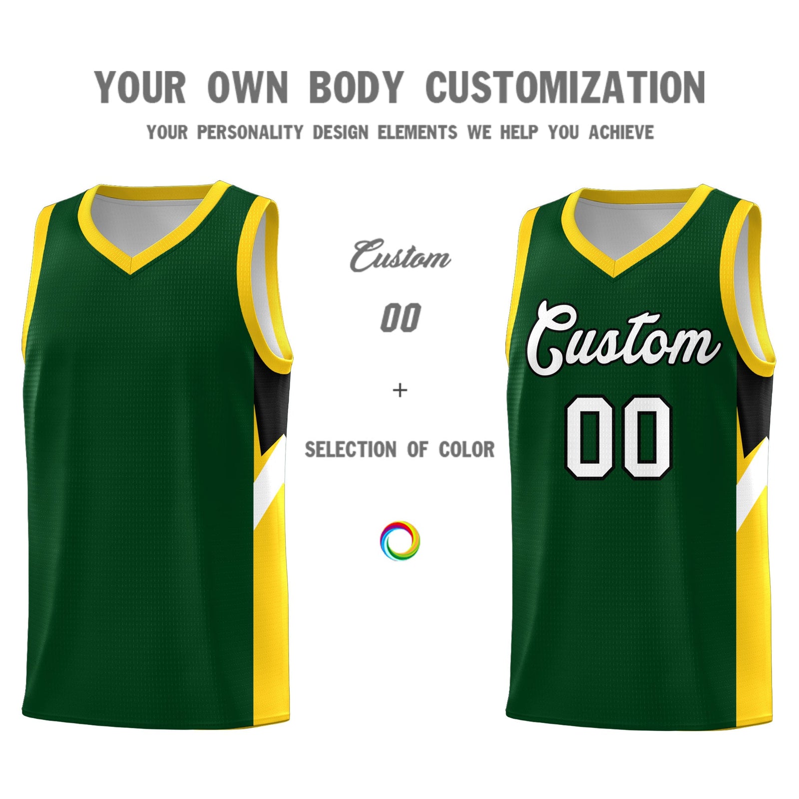 Custom Hunter Green Gold Side Design Sets Sports Uniform Basketball Jersey