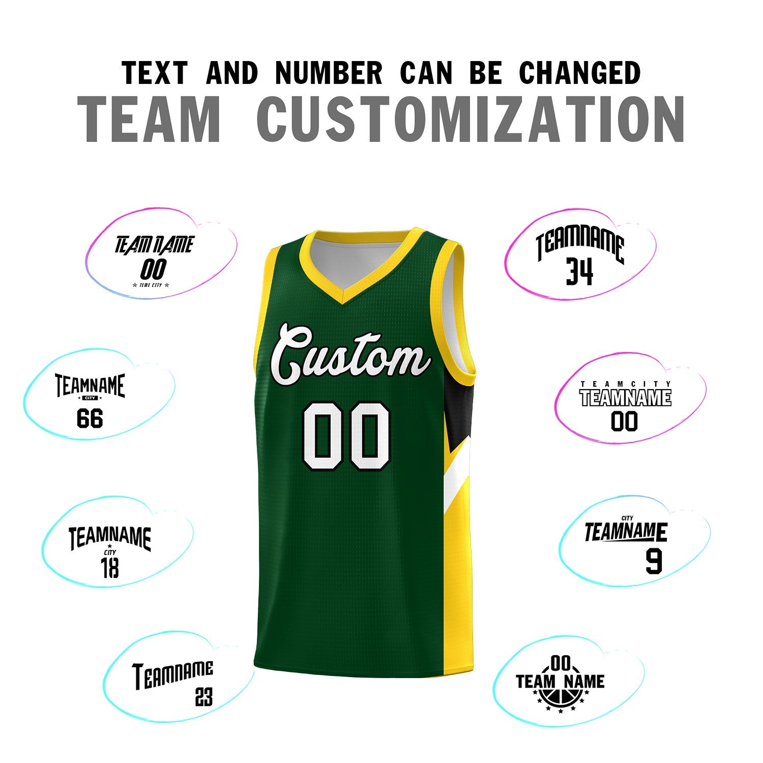 Custom Hunter Green Gold Side Design Sets Sports Uniform Basketball Jersey