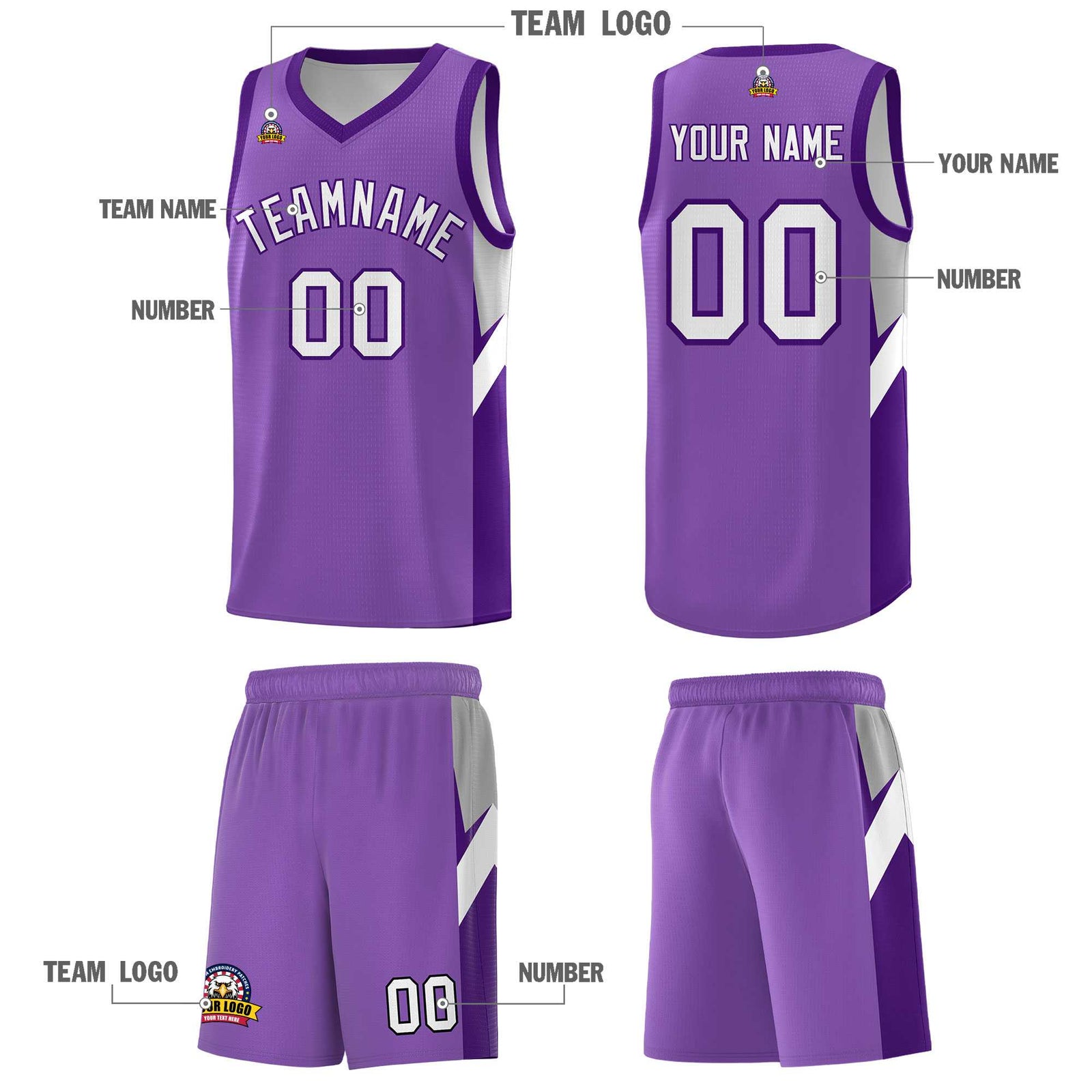 Custom Light Purple Purple Side Design Sets Sports Uniform Basketball Jersey