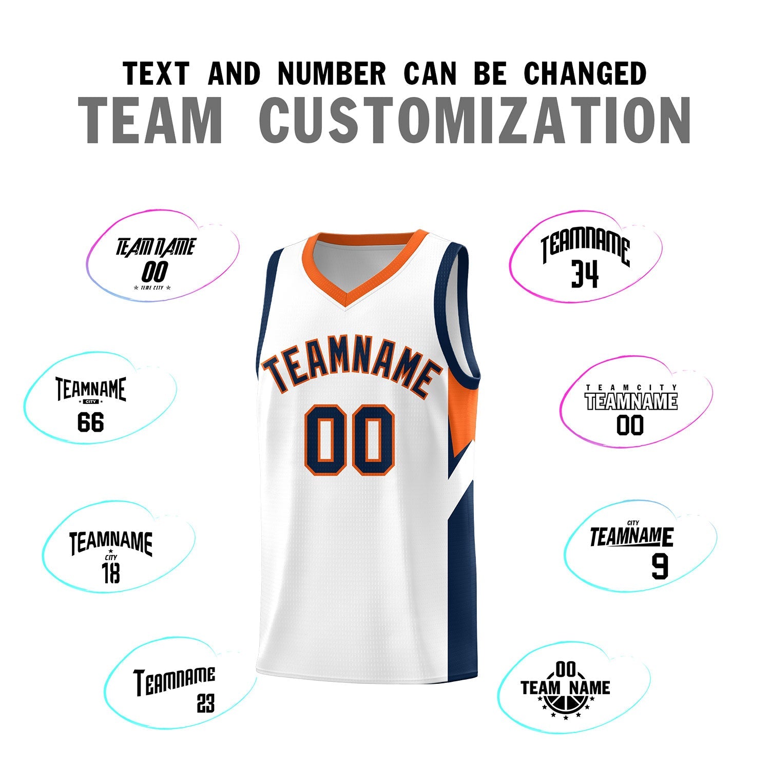 Custom White Orange Side Design Sets Sports Uniform Basketball Jersey