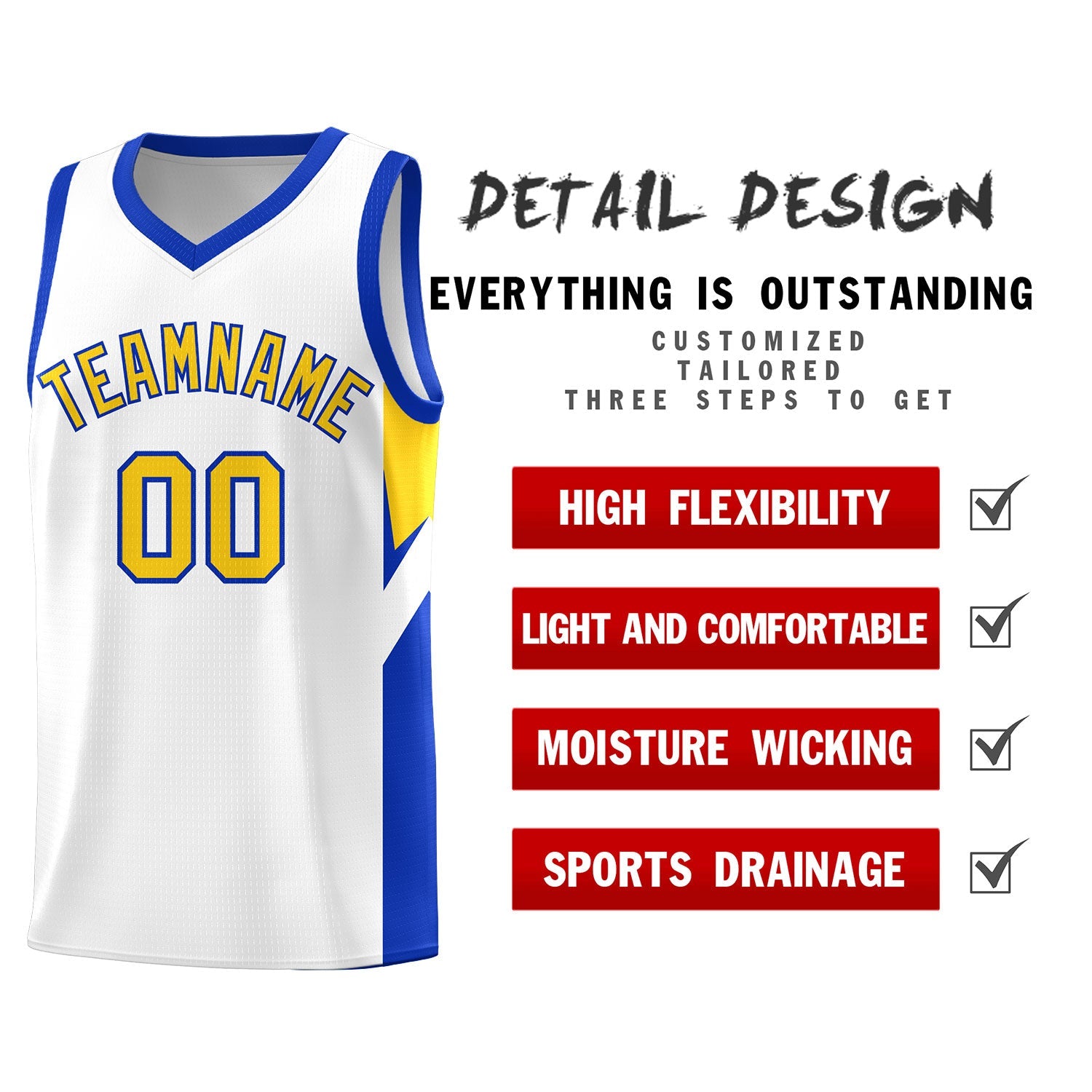 Custom White Royal Side Design Sets Sports Uniform Basketball Jersey