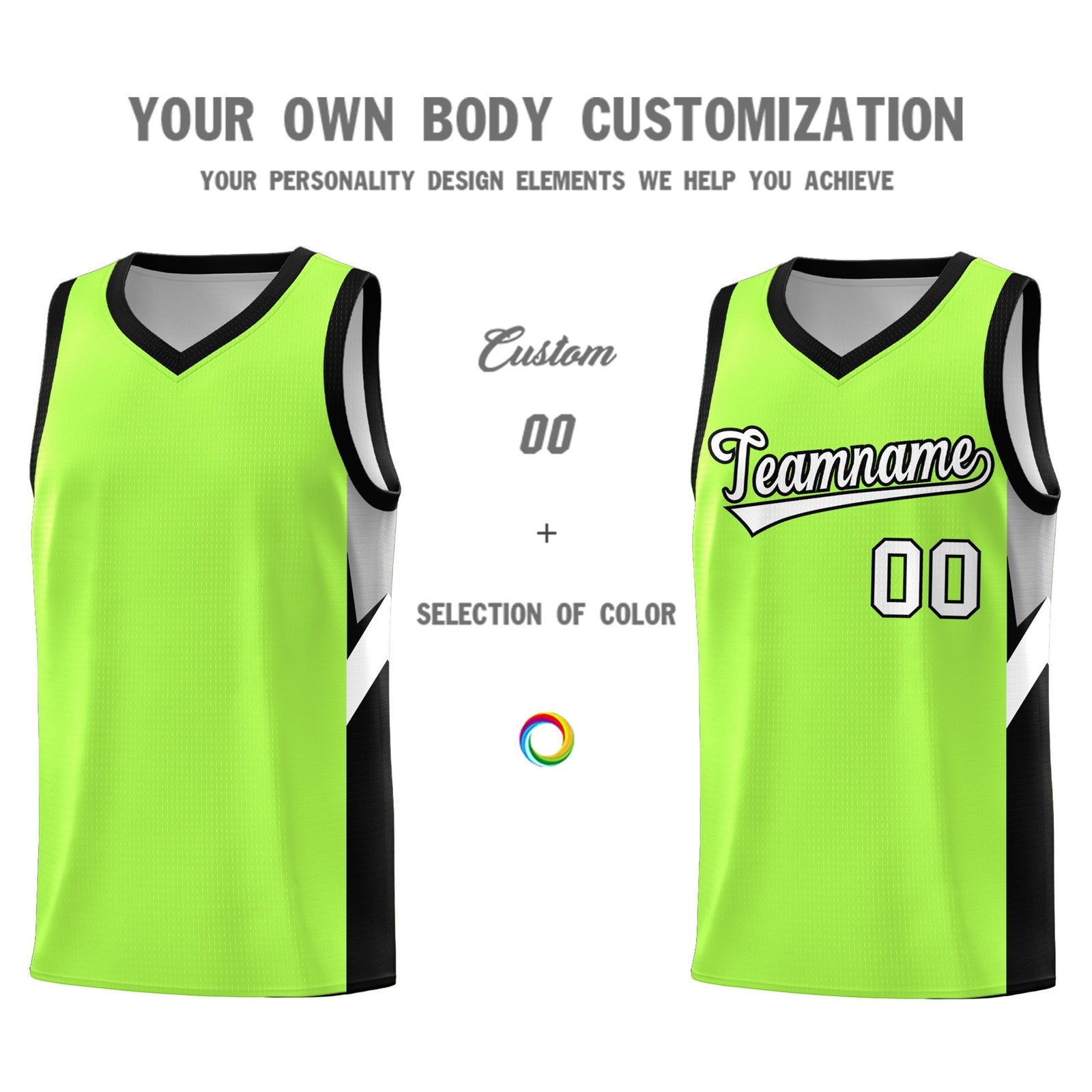 Custom Fluorescent Green Black Side Design Sets Sports Uniform Basketball Jersey