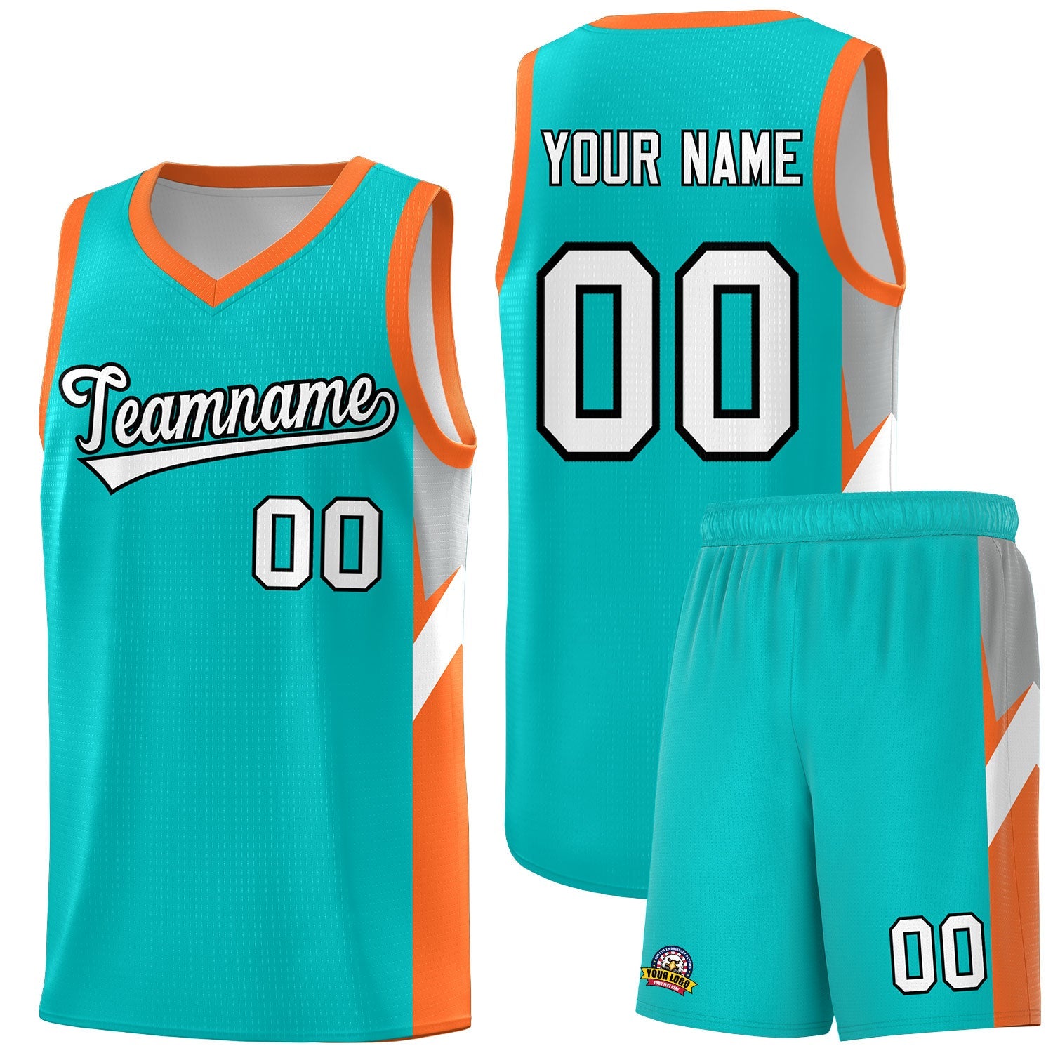 Custom Aqua Orange Side Design Sets Sports Uniform Basketball Jersey