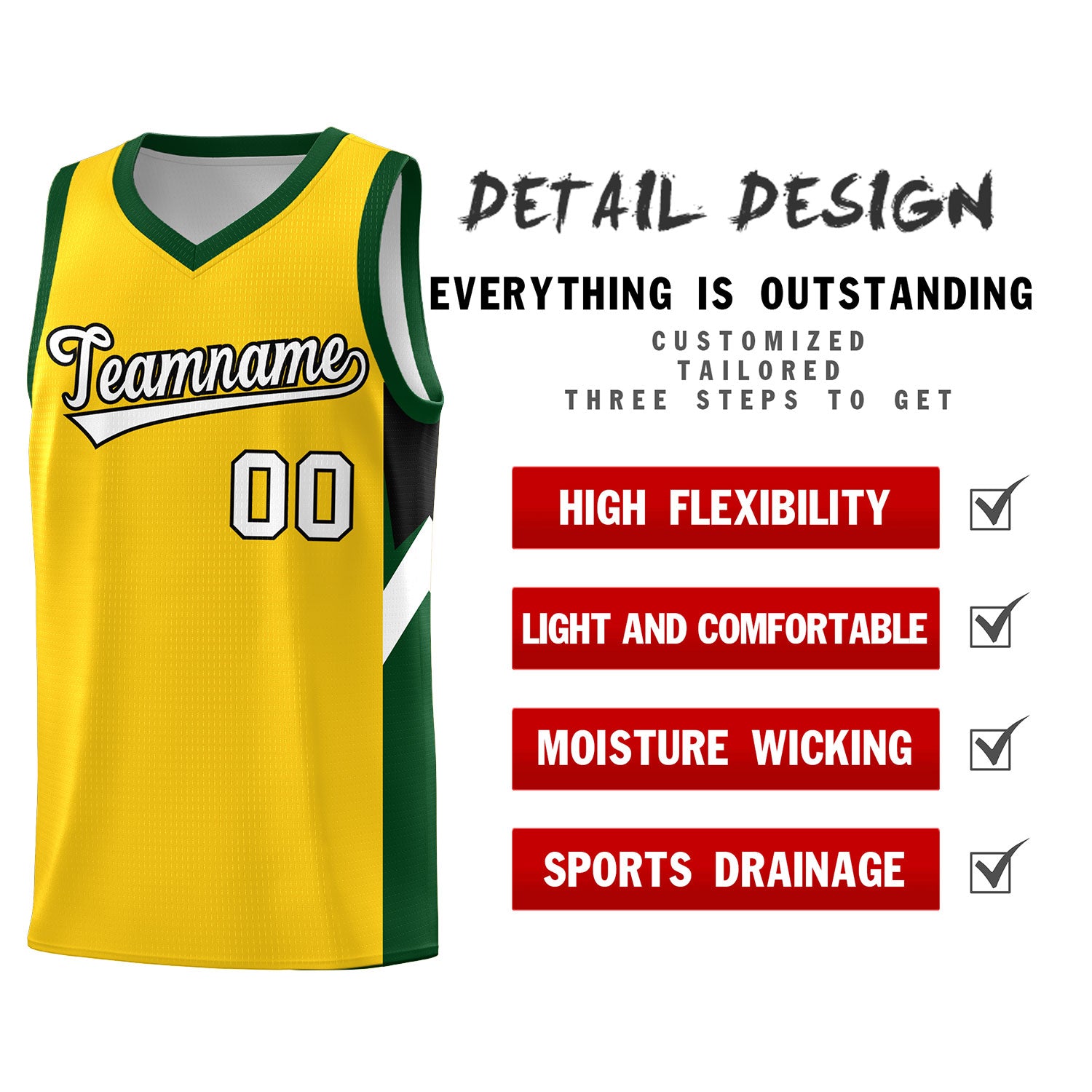 Custom Gold Hunter Green Side Design Sets Sports Uniform Basketball Jersey