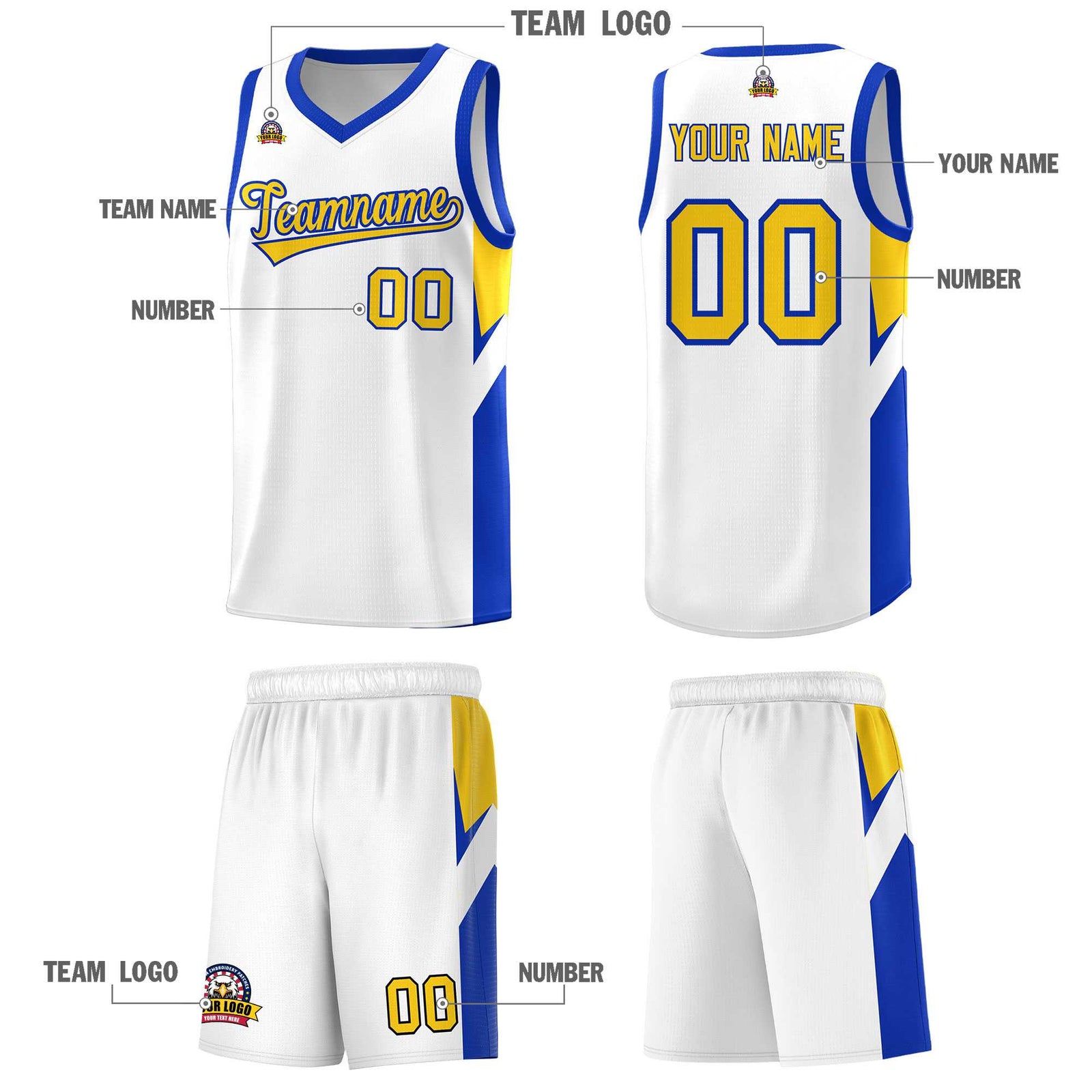 Custom White Royal Side Design Sets Sports Uniform Basketball Jersey