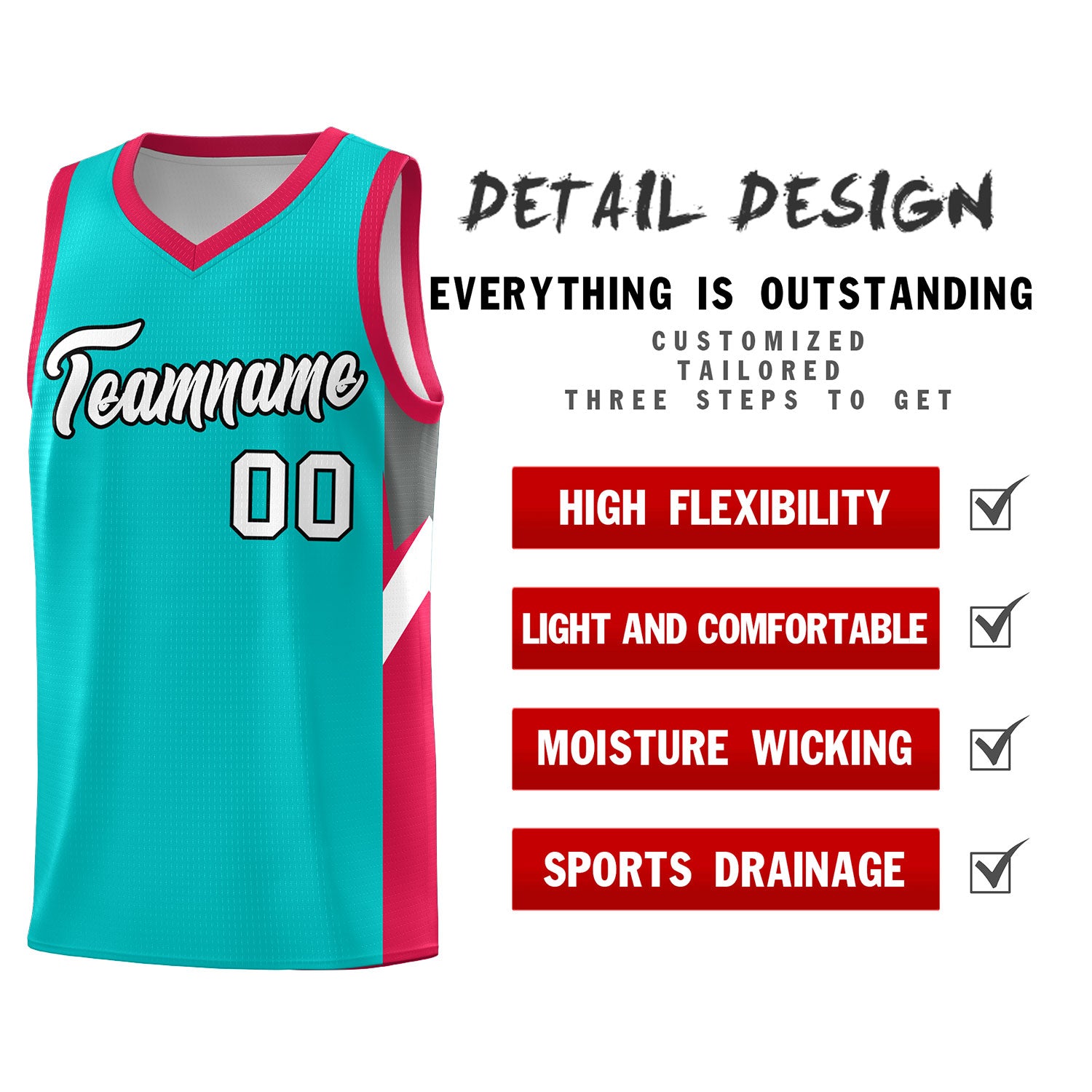 Custom Aqua Red Side Design Sets Sports Uniform Basketball Jersey